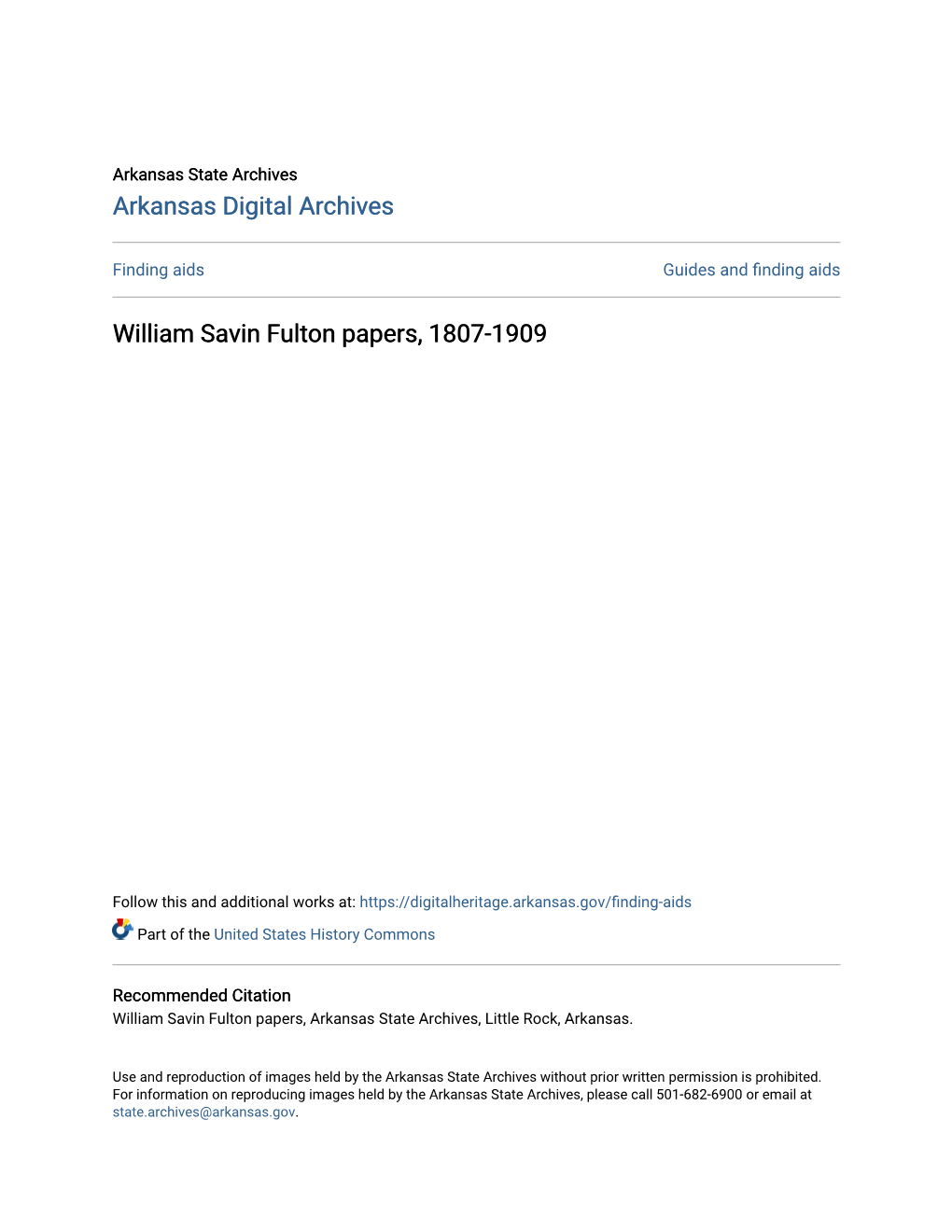 William Savin Fulton Papers, 1807-1909