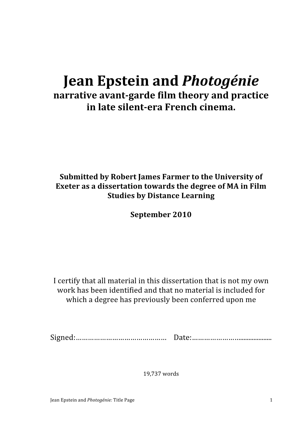 Jean Epstein and Photogenie