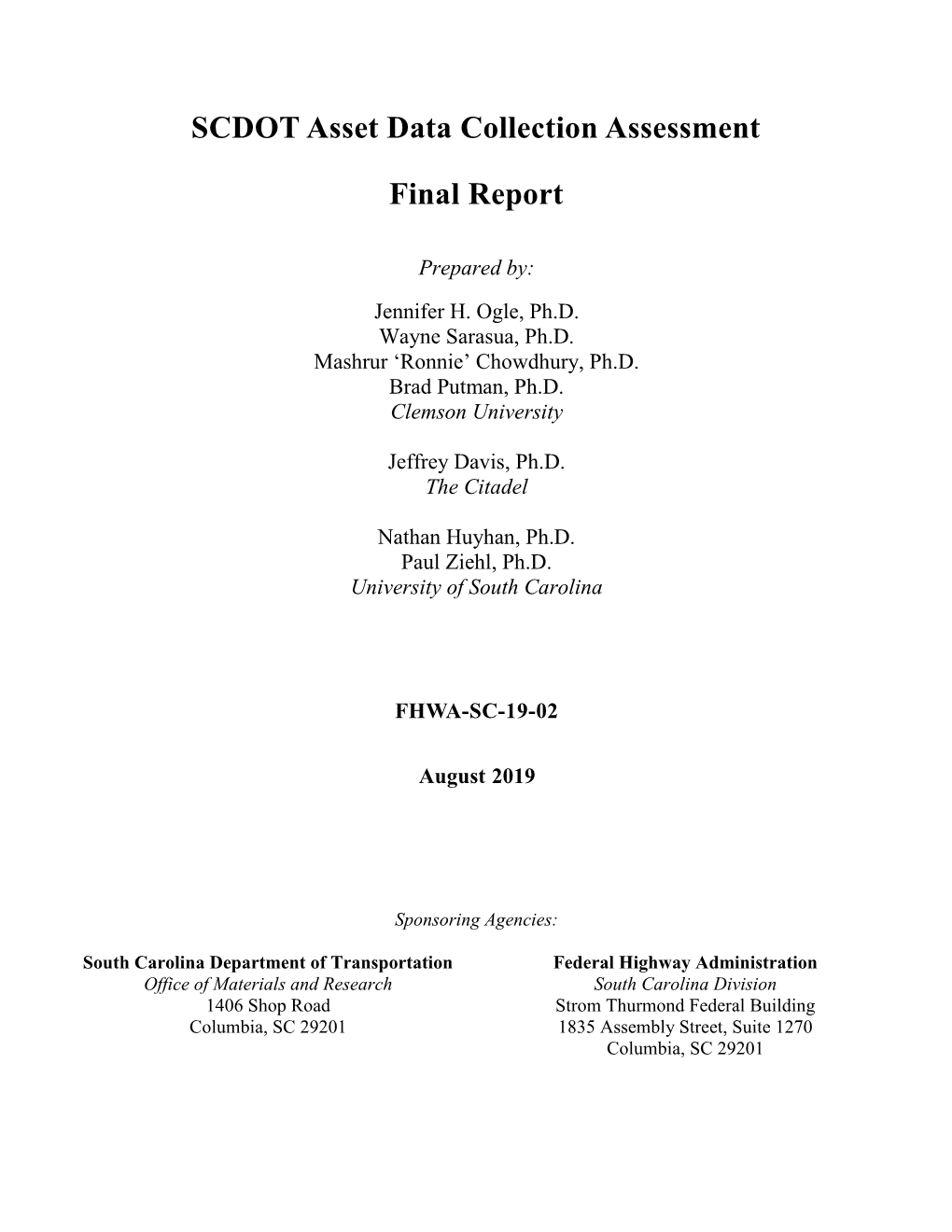 SCDOT Asset Data Collection Assessment Final Report