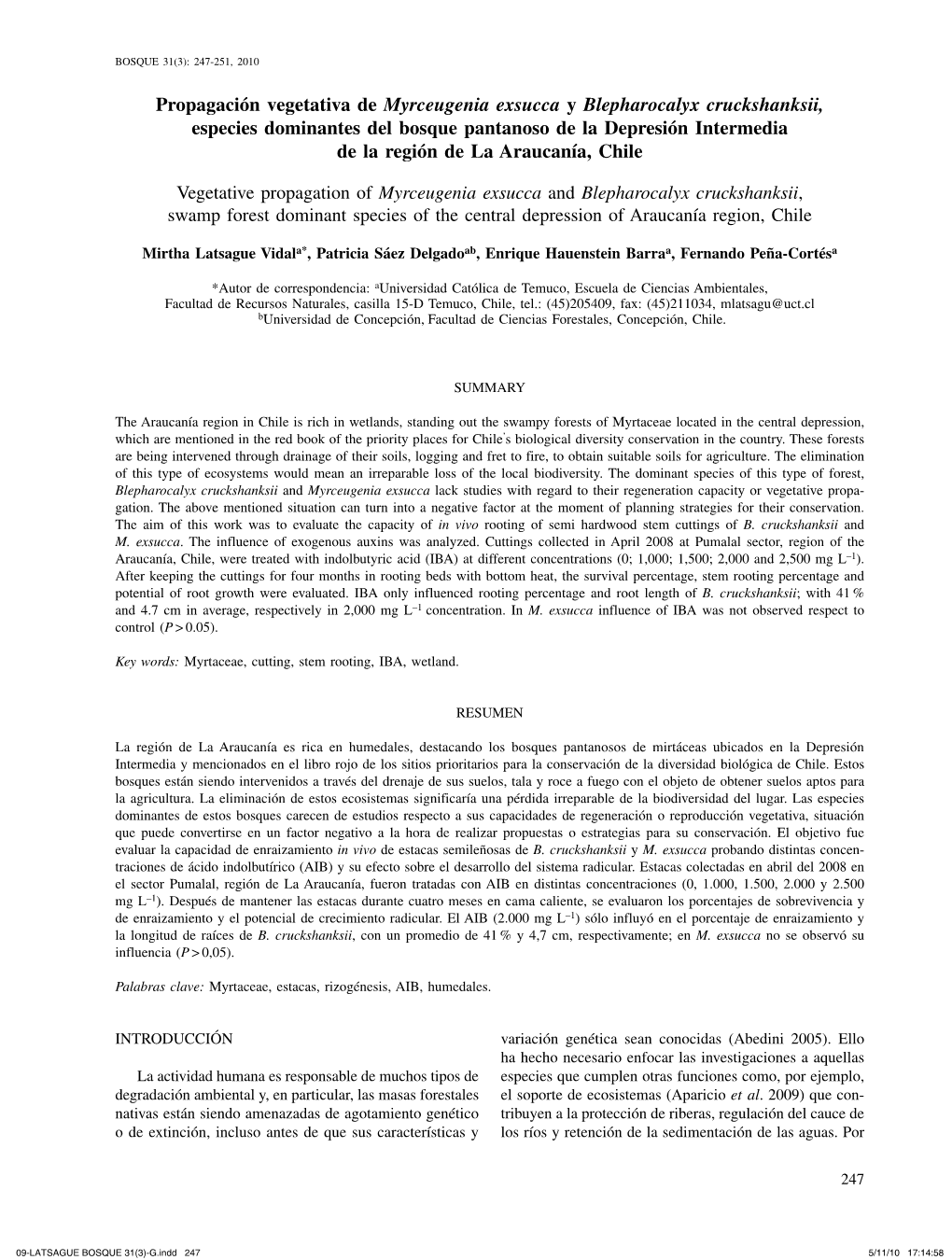 Propagación Vegetativa De Myrceugenia Exsucca Y