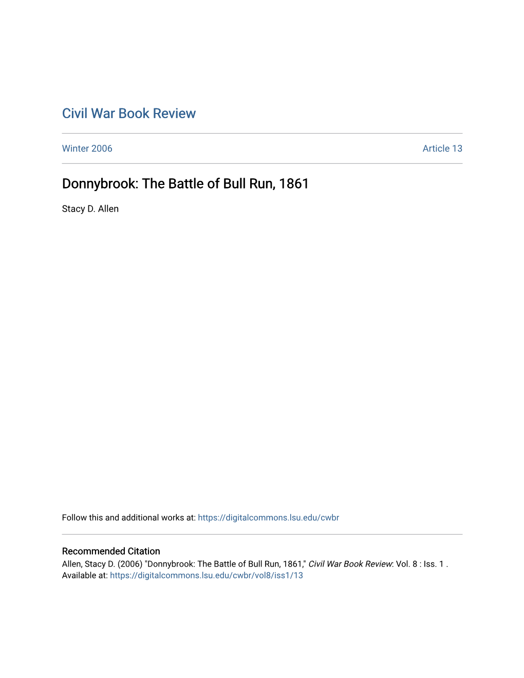 Donnybrook: the Battle of Bull Run, 1861