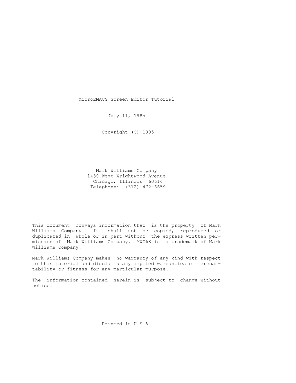 Micro Emacs Screen Editor Manual