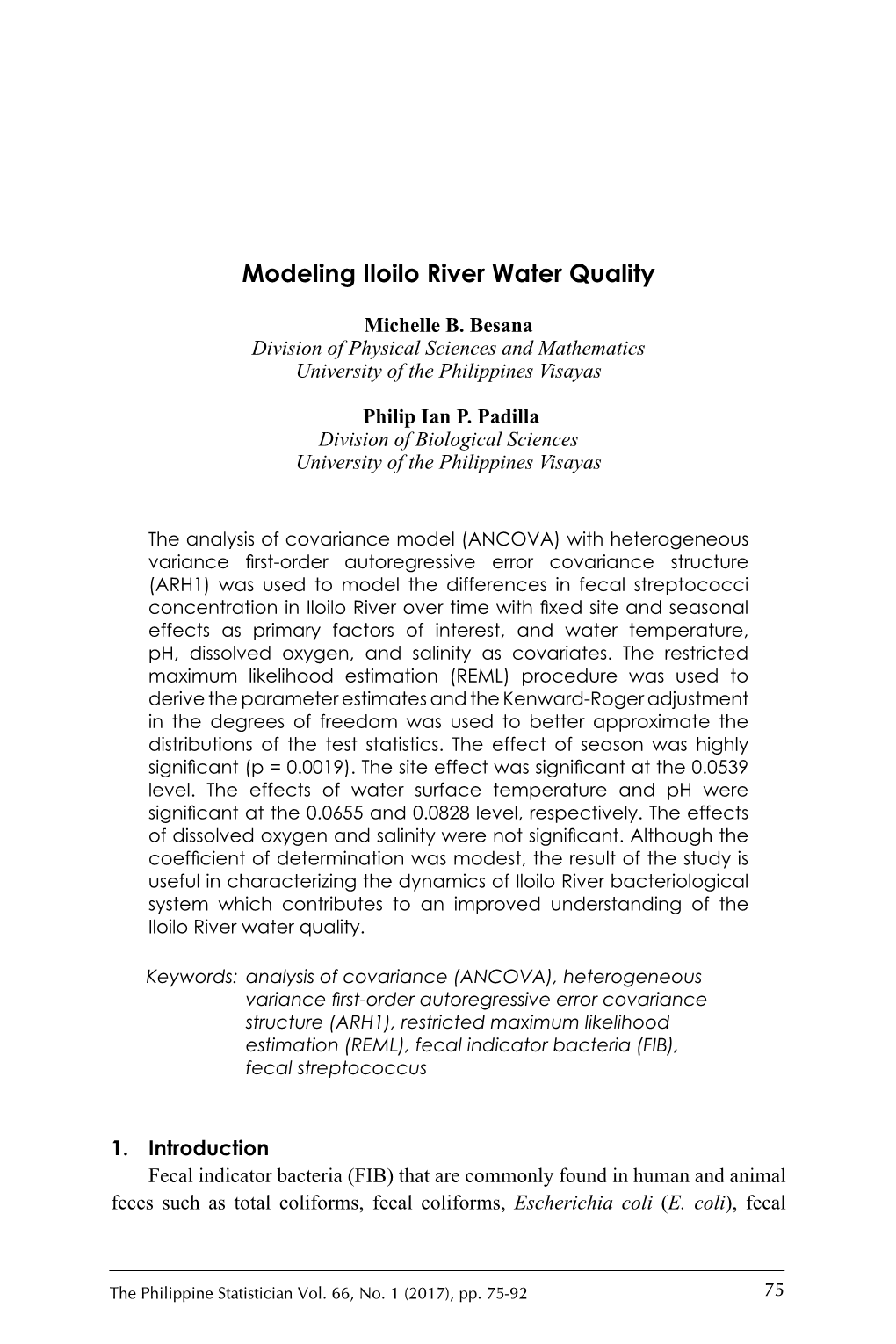 Modeling Iloilo River Water Quality