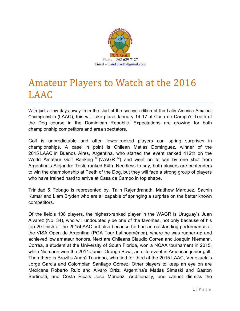 Amateur Players to Watch at the 2016 LAAC