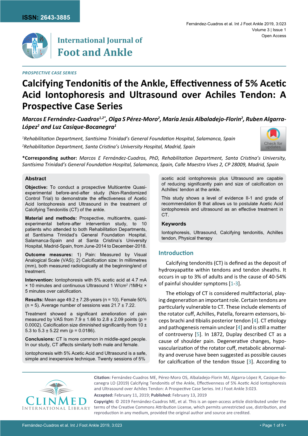 Calcifying Tendonitis of the Ankle