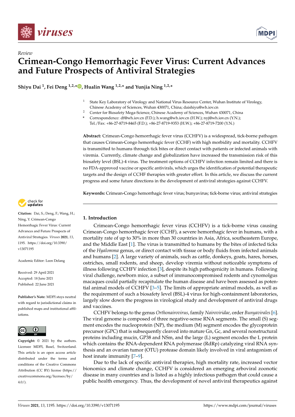 Crimean-Congo Hemorrhagic Fever Virus: Current Advances and Future Prospects of Antiviral Strategies