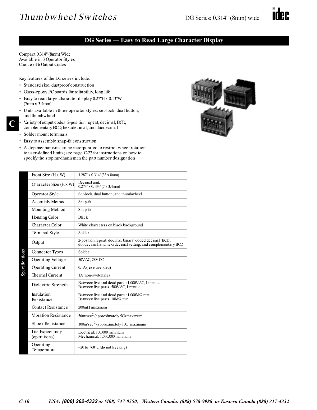 Thumbwheel Switches DG Series: 0.314