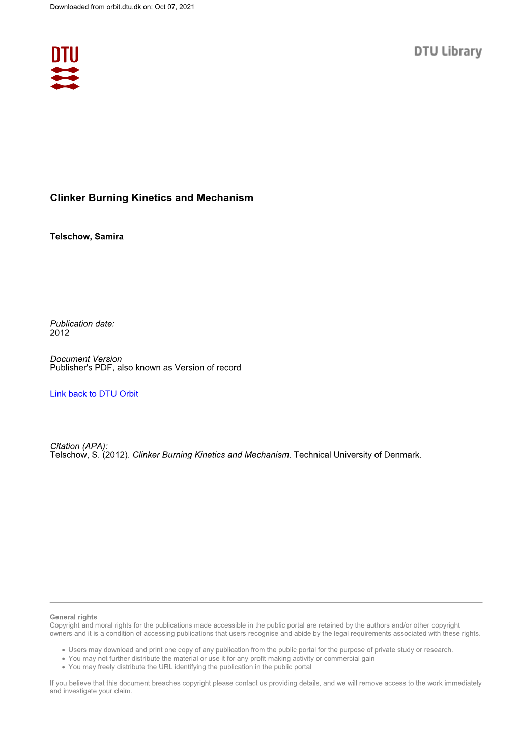 Clinker Burning Kinetics and Mechanism