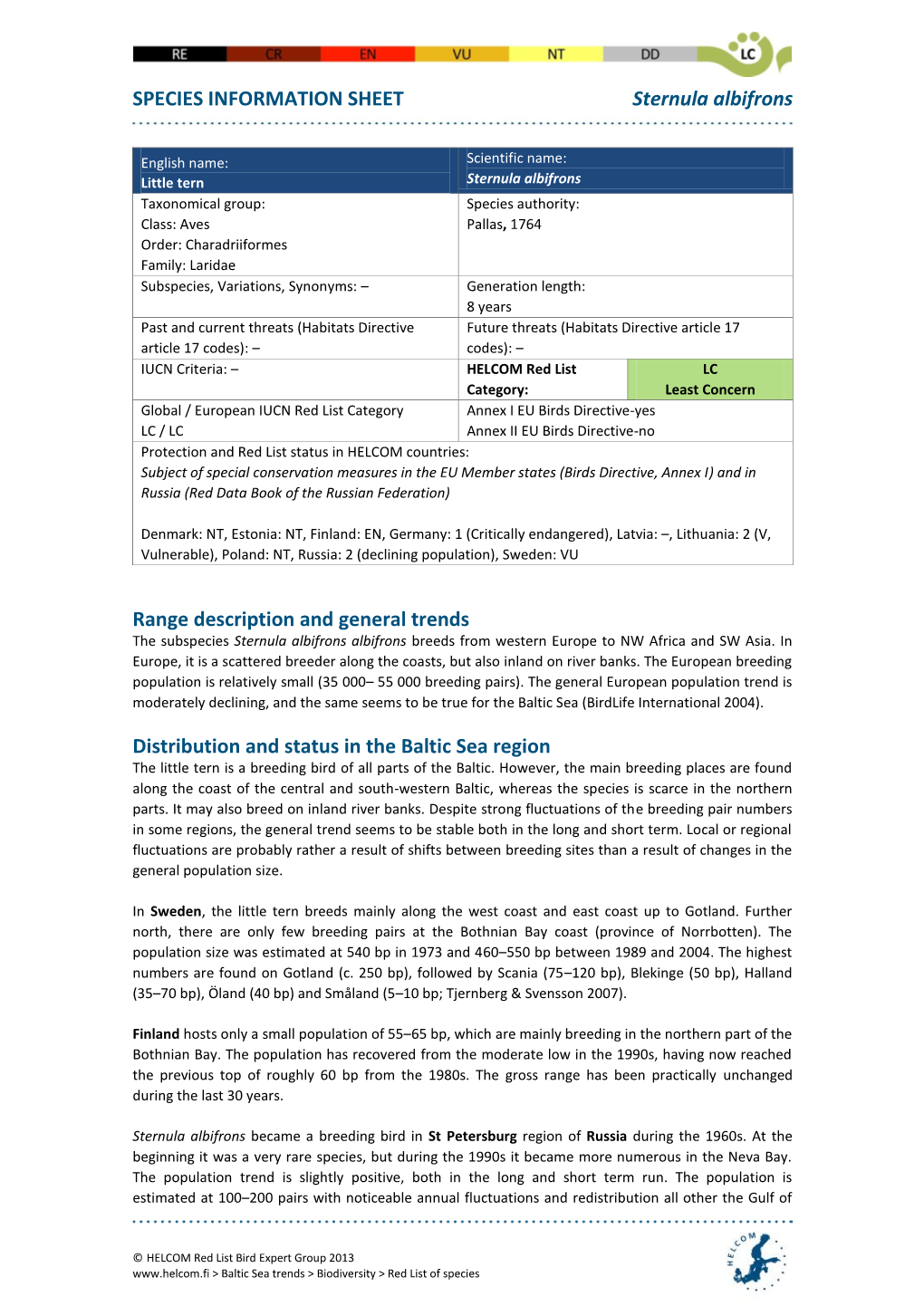 SPECIES INFORMATION SHEET Sternula Albifrons