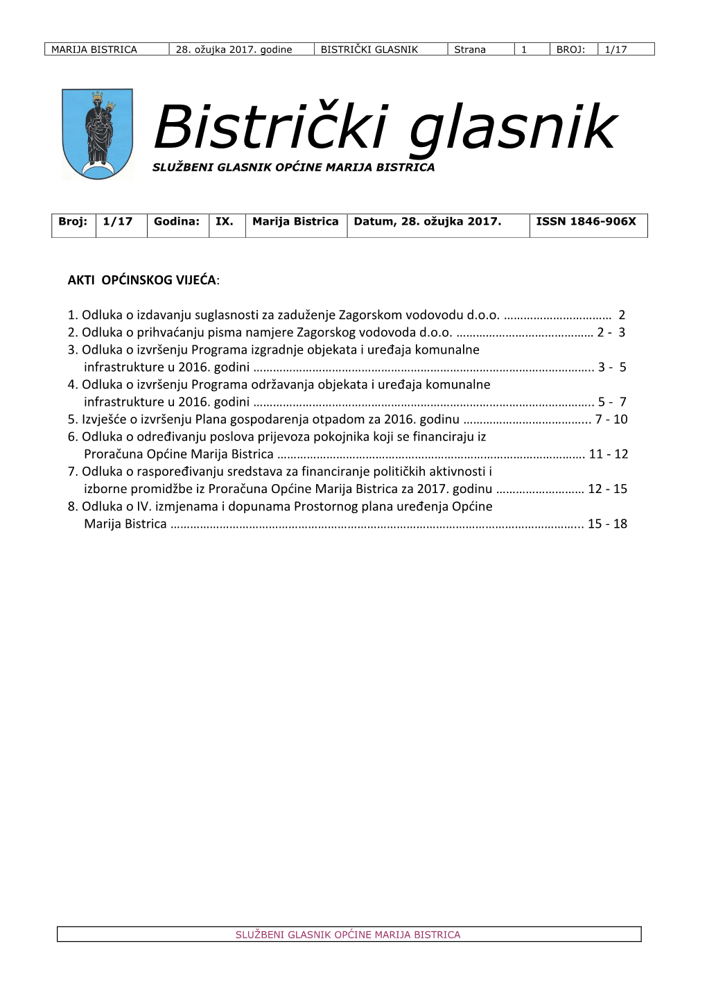 BISTRIČKI GLASNIK Strana 1 BROJ: 1/17