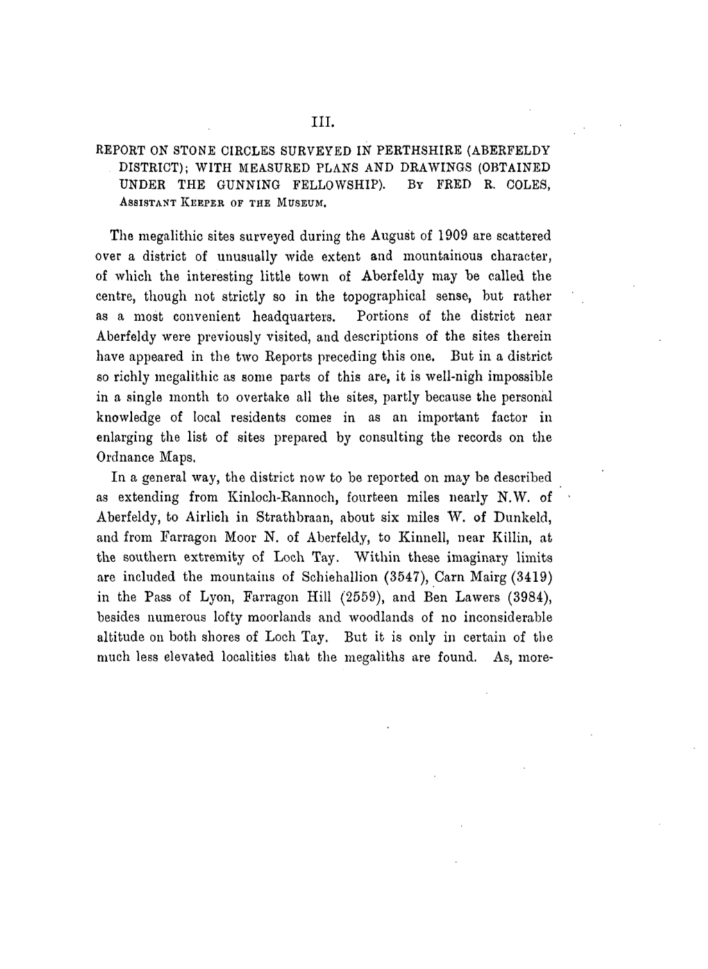 Report on Stone Circles Surveyed in Perthshire (Aberfeldy District); with Measured Plan Drawingd San S (Obtained Under the Gunning Fellowship)