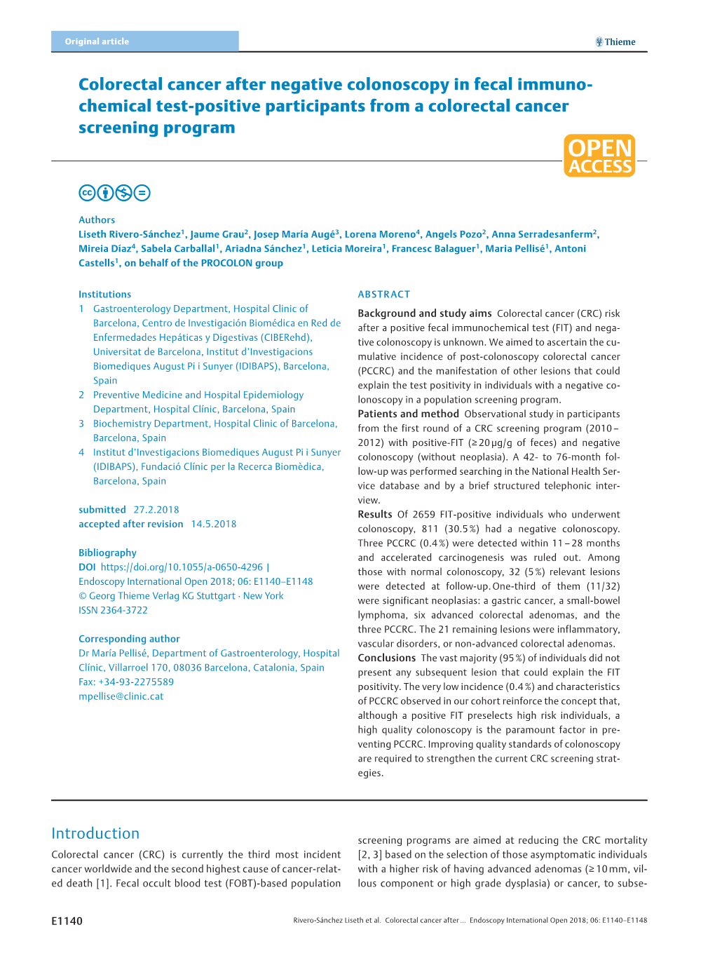 Colorectal Cancer After Negative Colonoscopy in Fecal Immuno- Chemical Test-Positive Participants from a Colorectal Cancer Screening Program