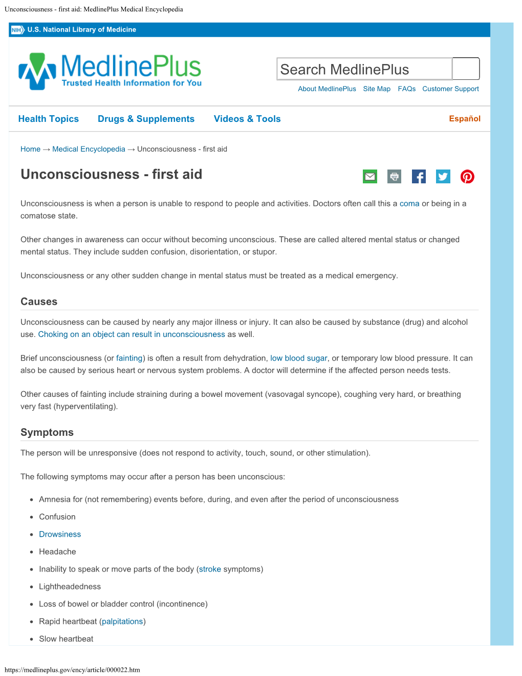 Unconsciousness - First Aid: Medlineplus Medical Encyclopedia