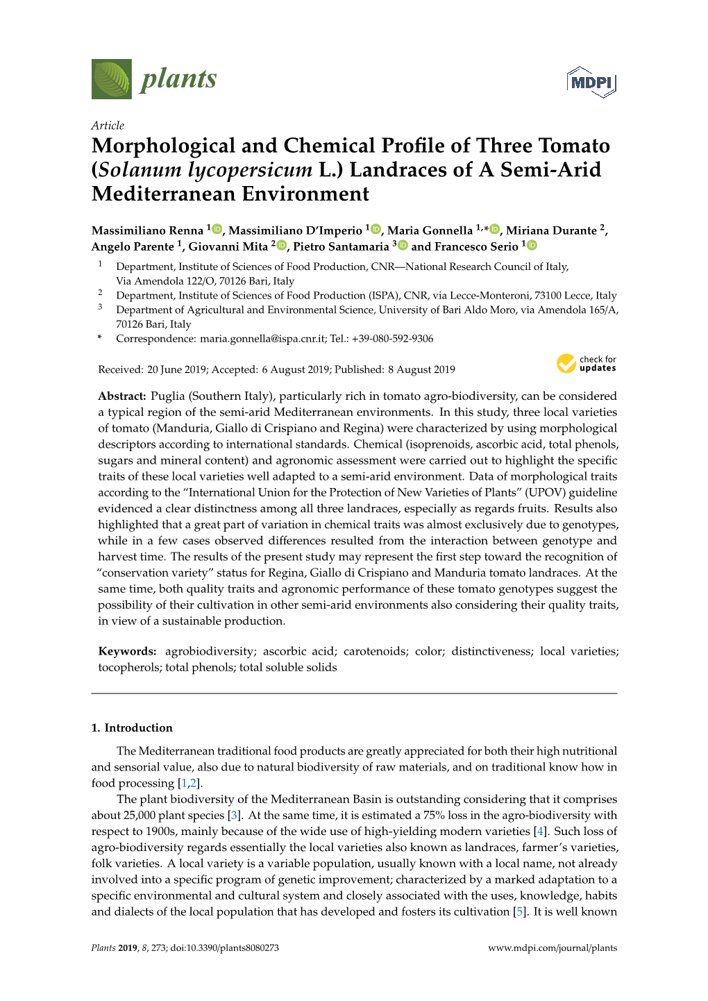 Morphological and Chemical Profile of Three Tomato (Solanum