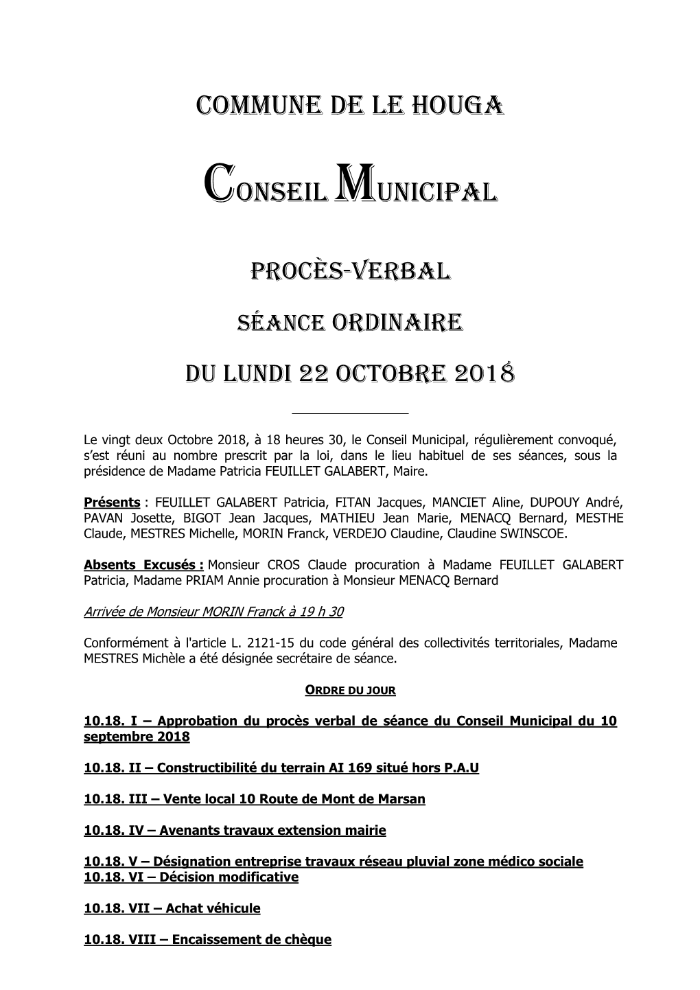 Commune De Le Houga Conseil Municipal