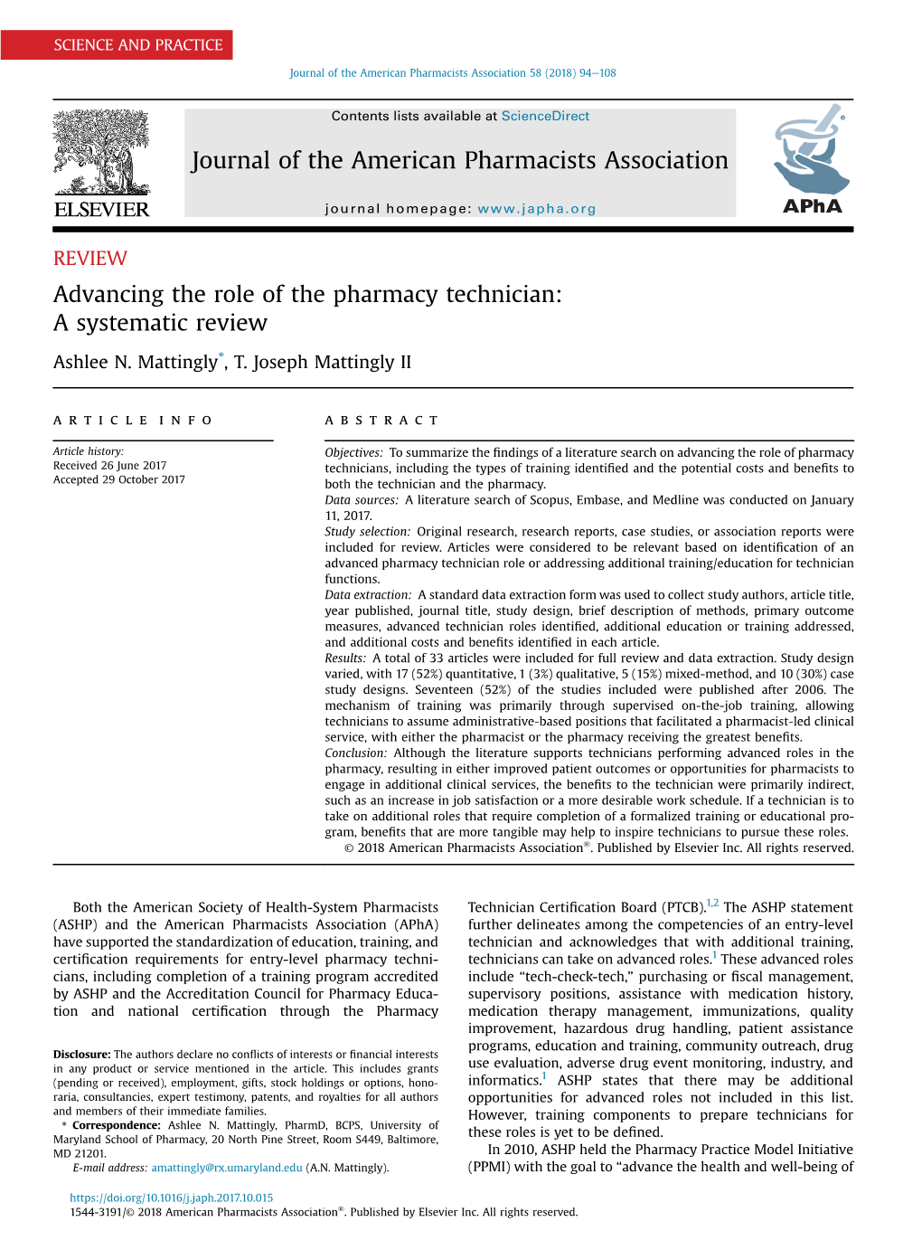 Advancing the Role of the Pharmacy Technician: a Systematic Review