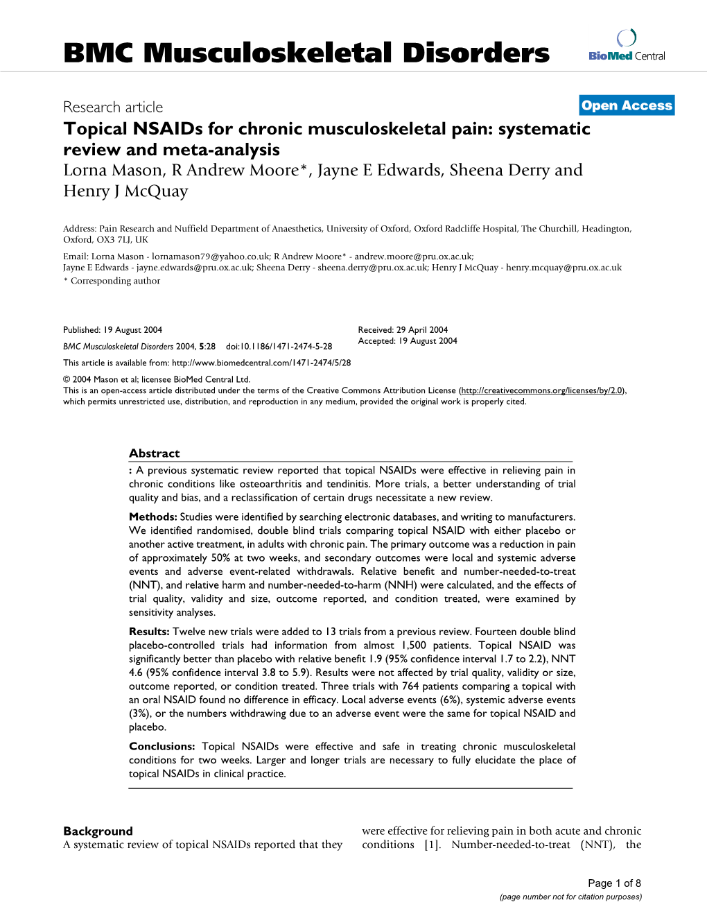 BMC Musculoskeletal Disorders Biomed Central