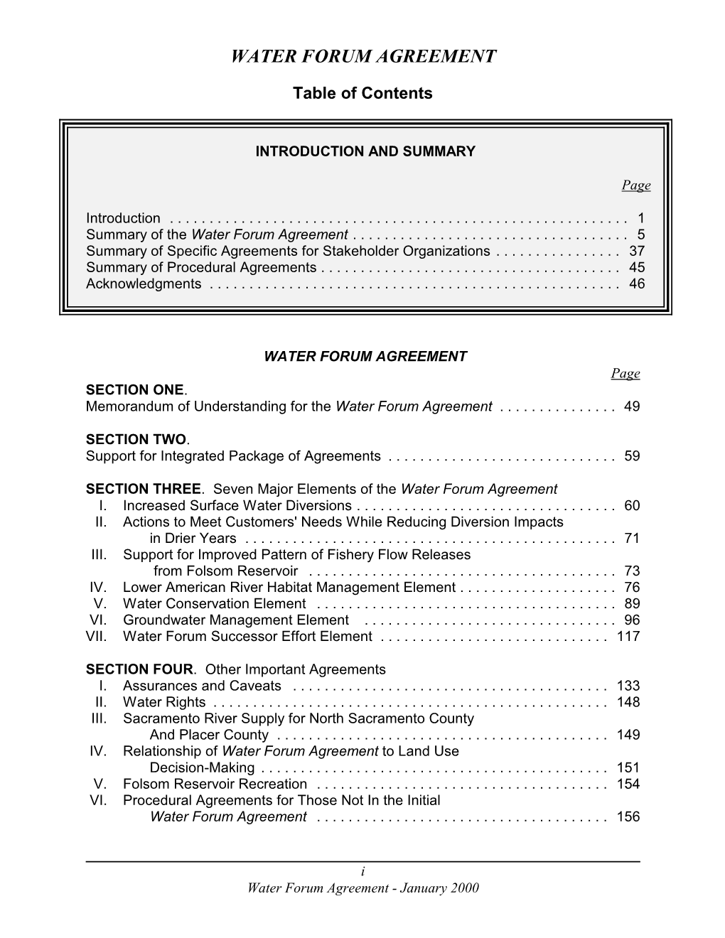 Water Forum Agreement