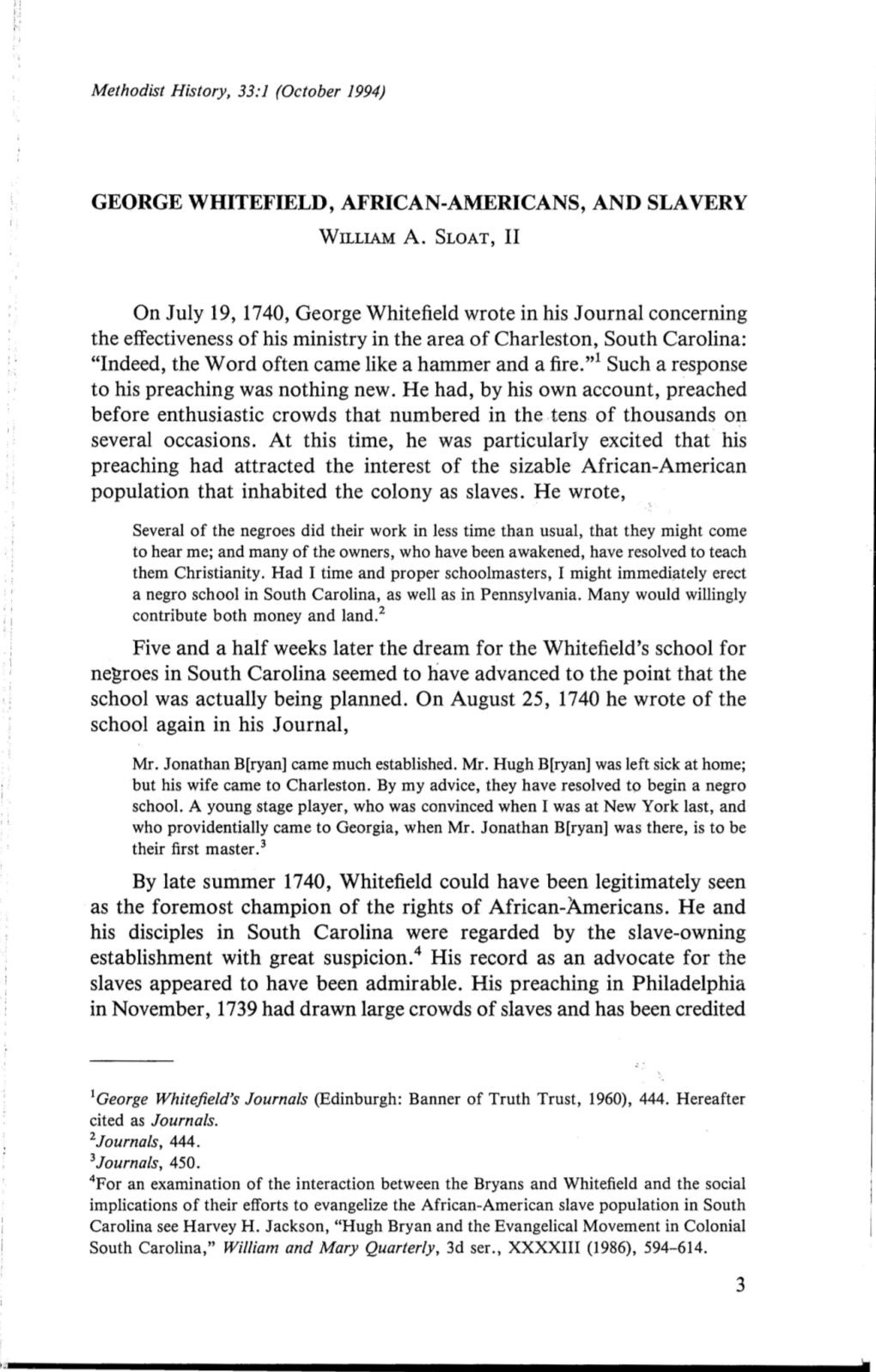 George Whitefield, African-Americans, and Slavery William A