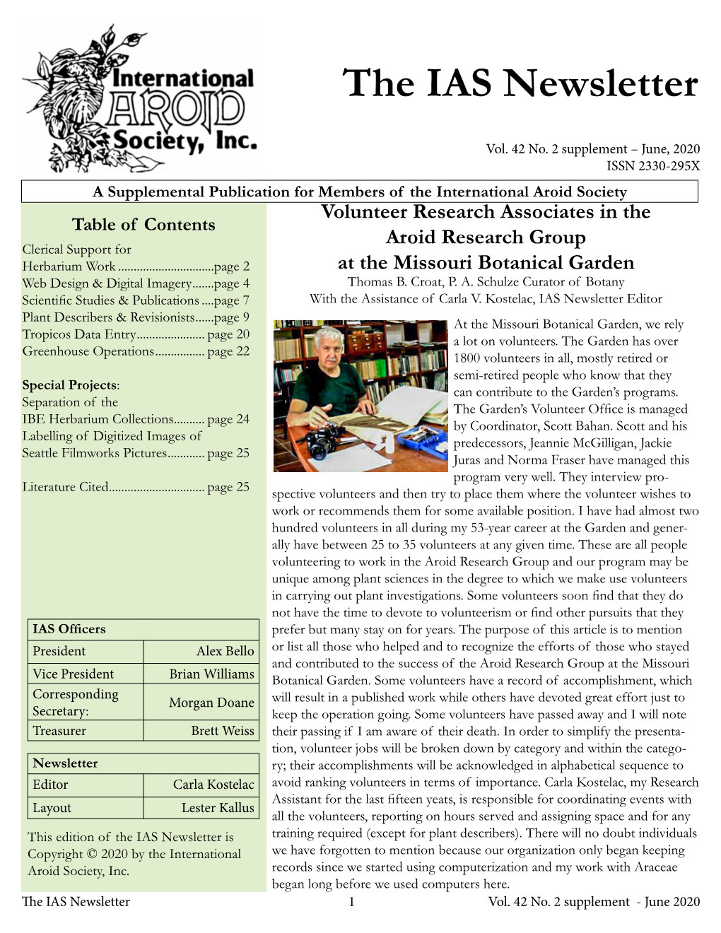 Volunteer Research Associates in the Aroid Research Group at The