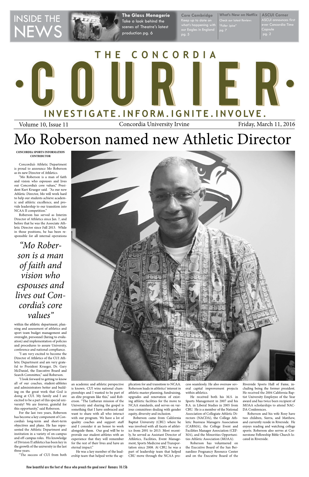 Mo Roberson Named New Athletic Director CONCORDIA SPORTS INFORMATION CONTRIBUTOR