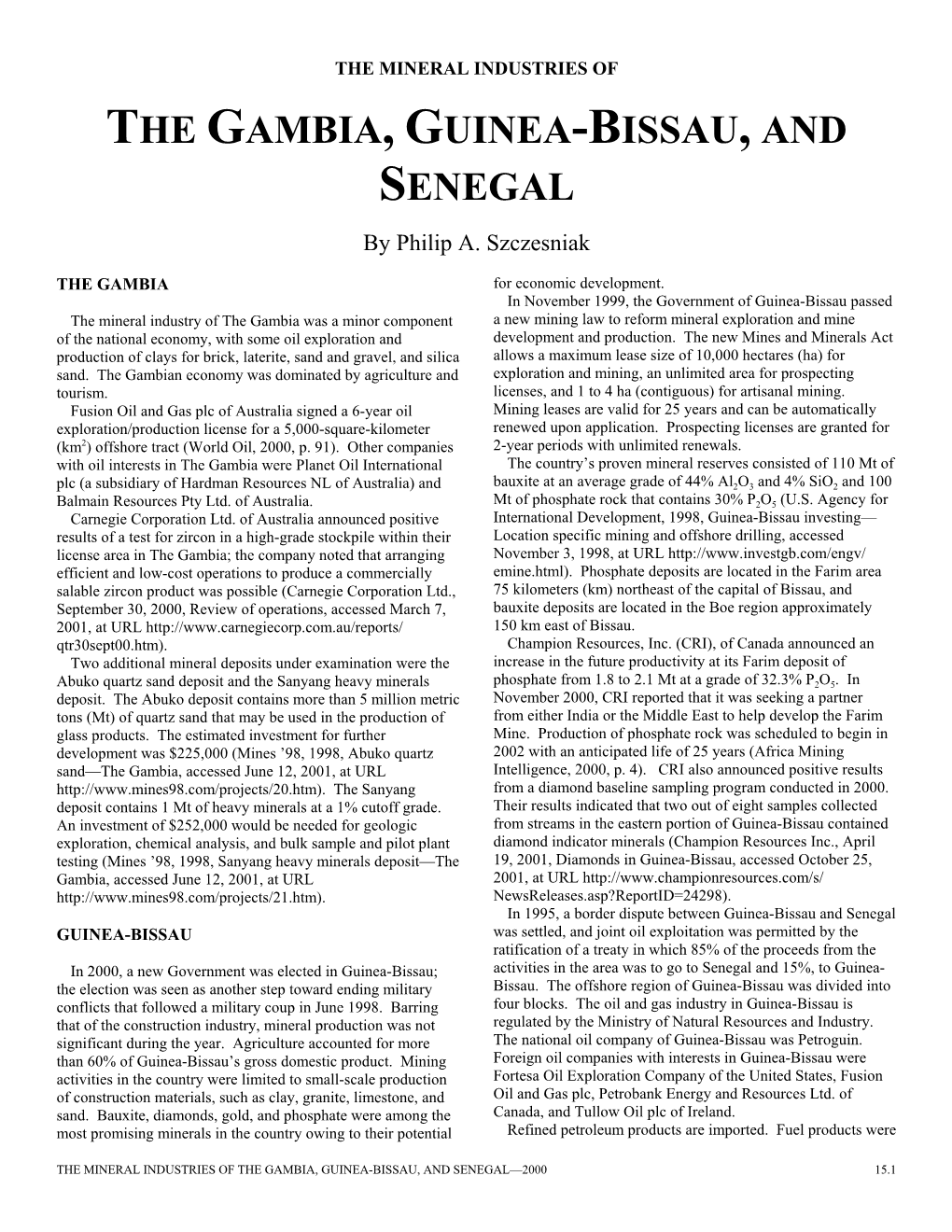 The Mineral Industry of the Gambia, Guinea-Bissau, and Senegal