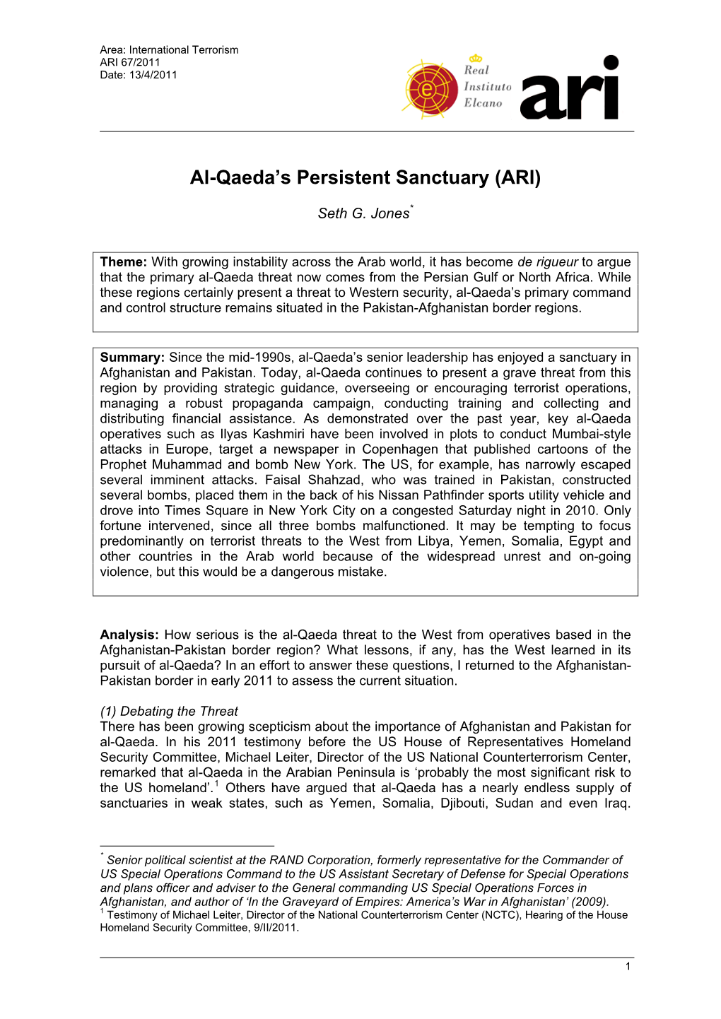 Al-Qaeda's Persistent Sanctuary (ARI)