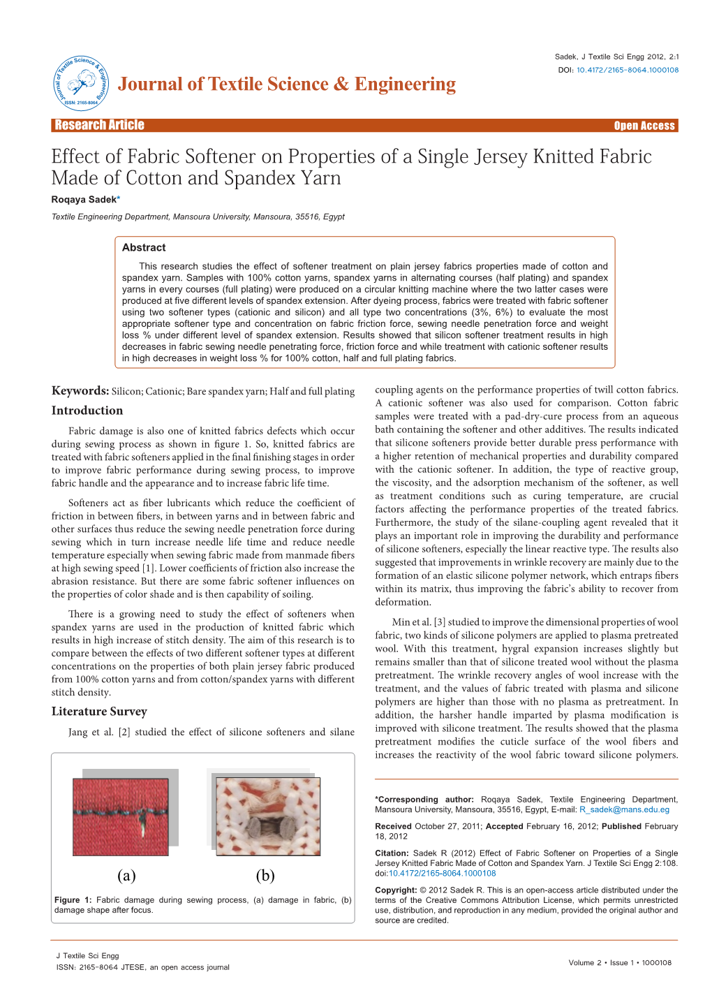 Effect of Fabric Softener on Properties of a Single Jersey Knitted Fabric