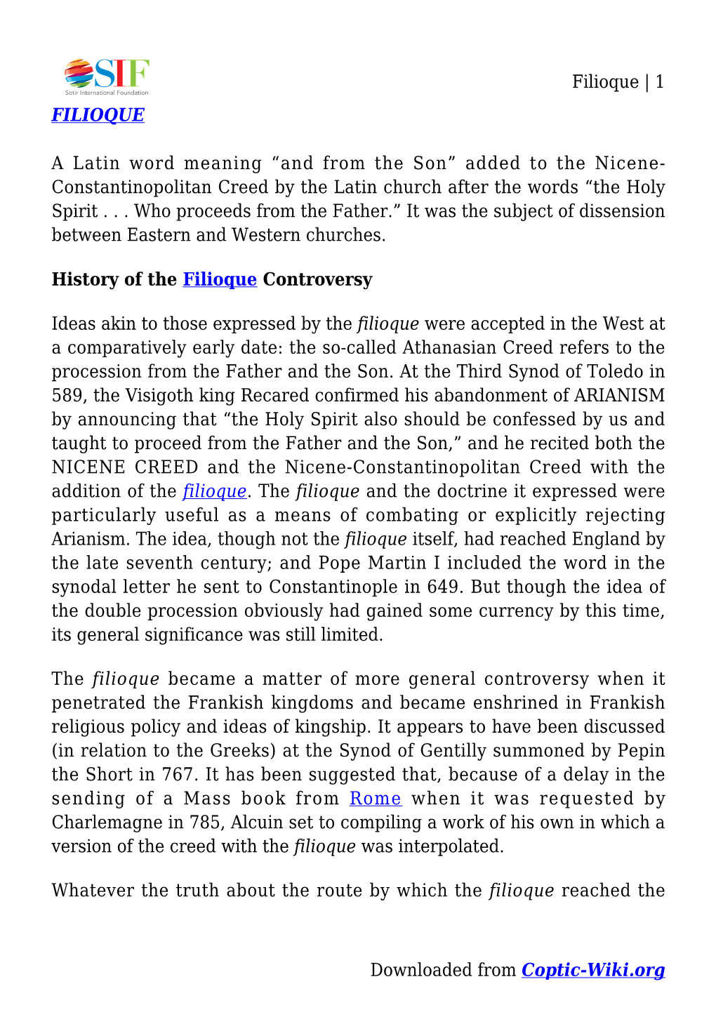 Filioque | 1 Downloaded from Coptic-Wiki.Org FILIOQUE a Latin