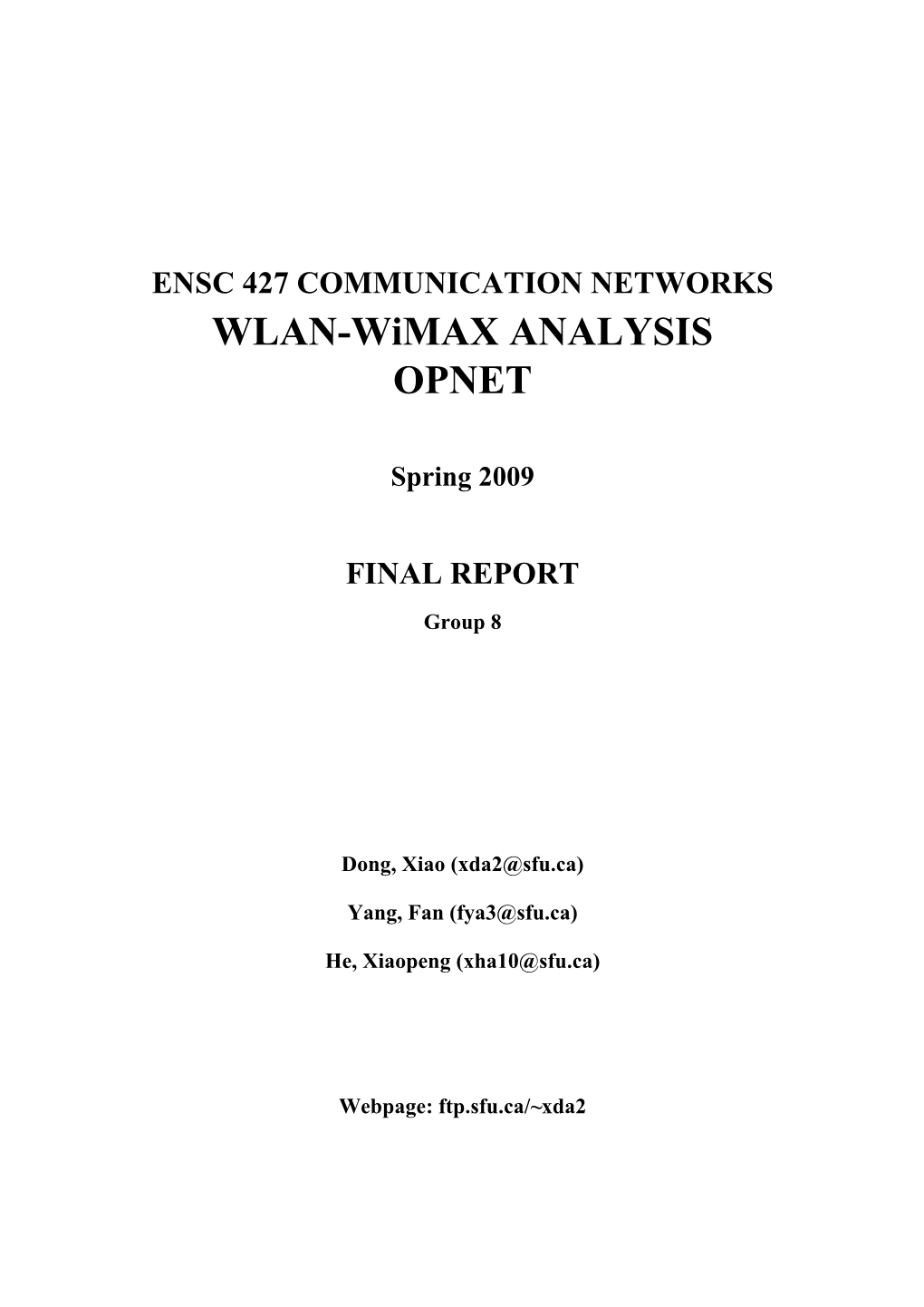 WLAN-Wimax ANALYSIS OPNET