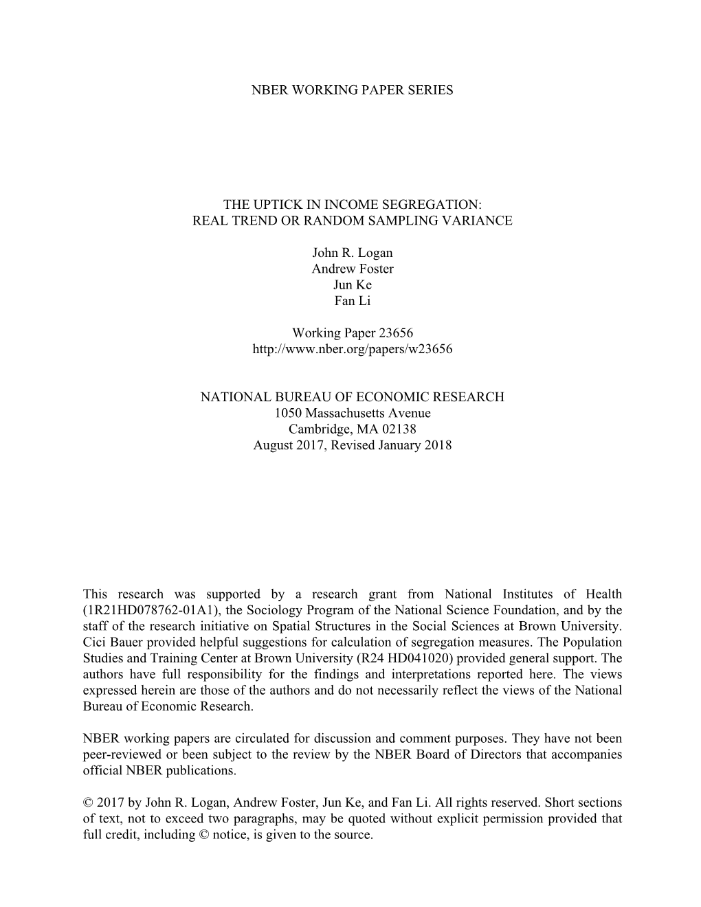 Uptick in Income Segregation: Real Trend Or Random Sampling Variance