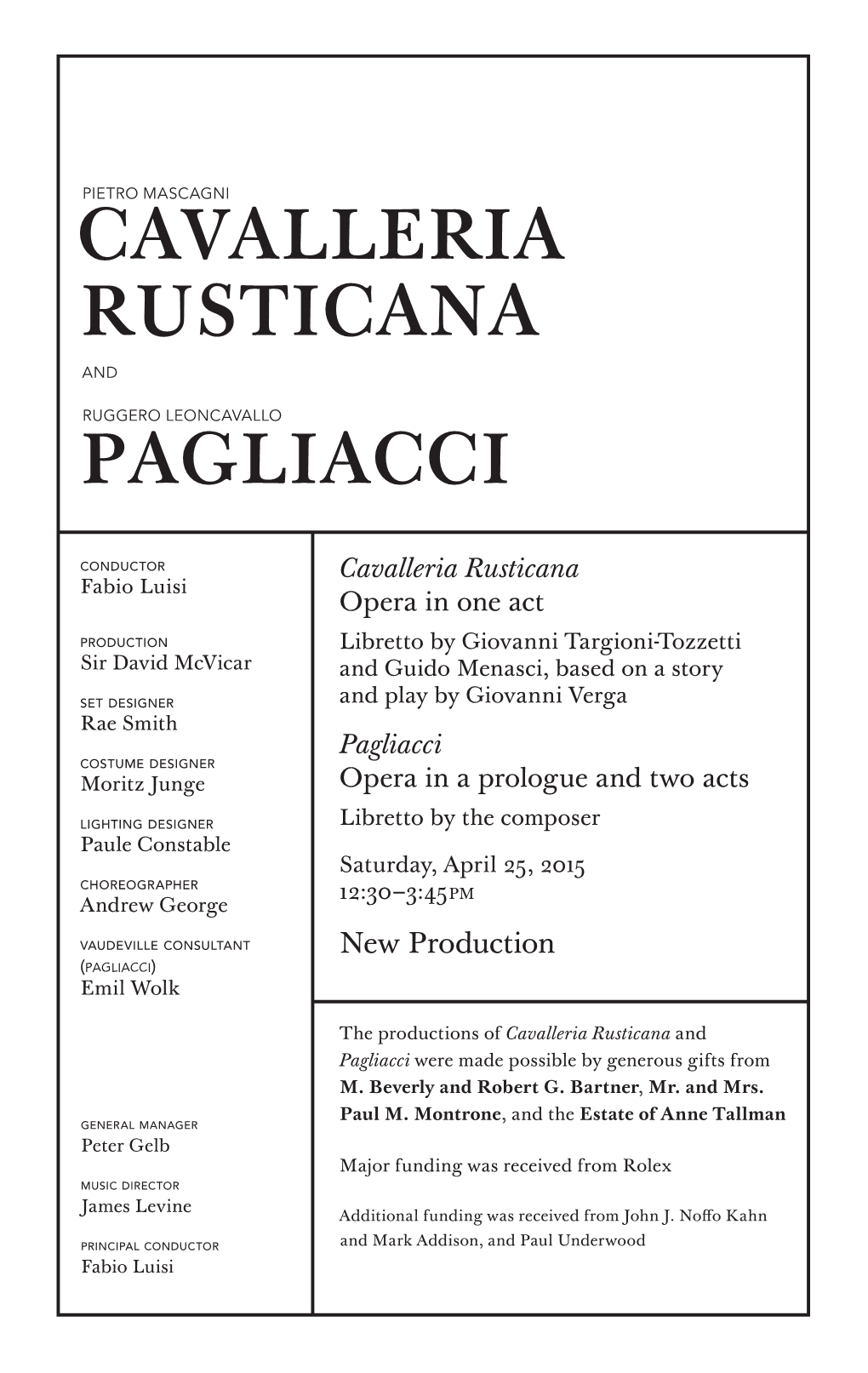 Cavalleria Rusticana Pagliacci