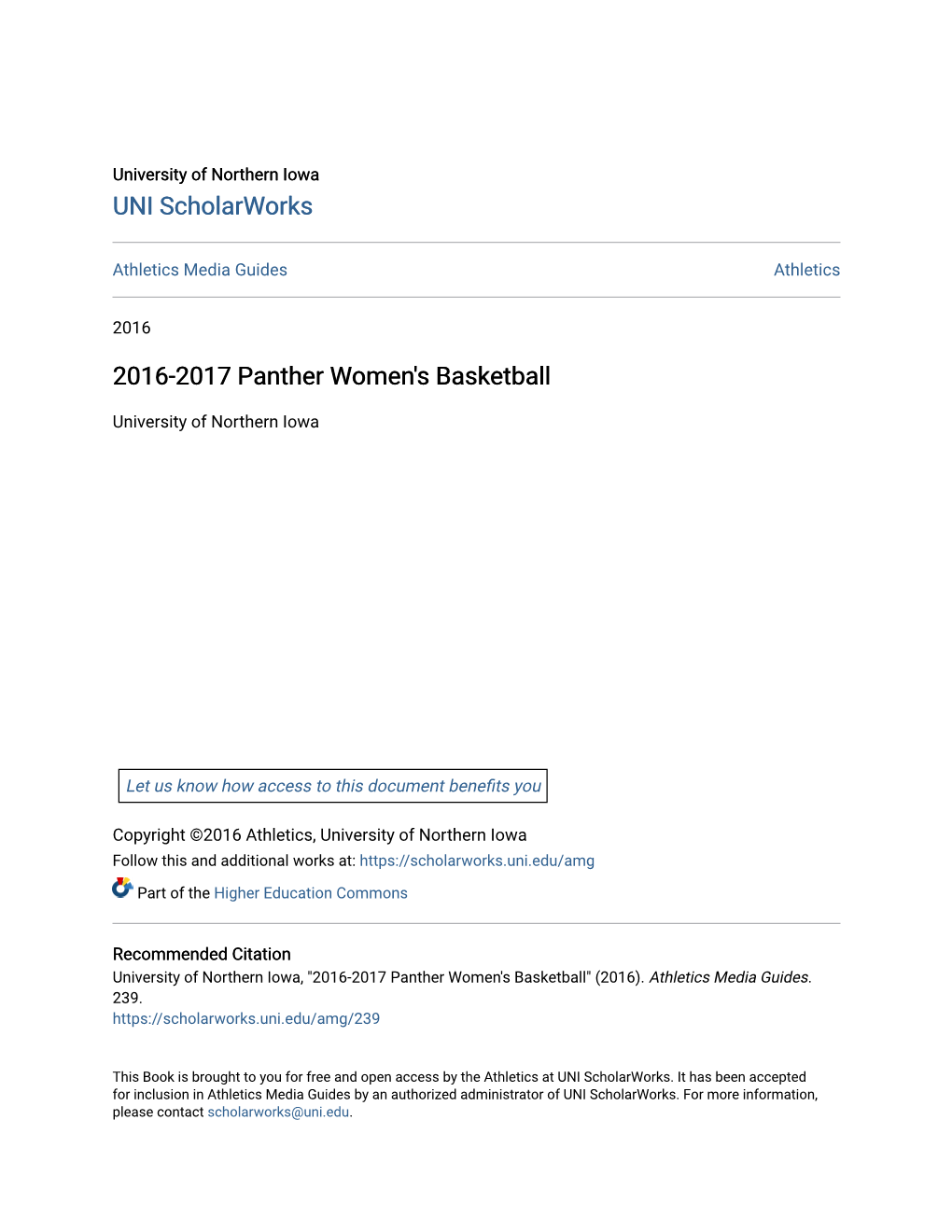 2016-2017 Panther Women's Basketball