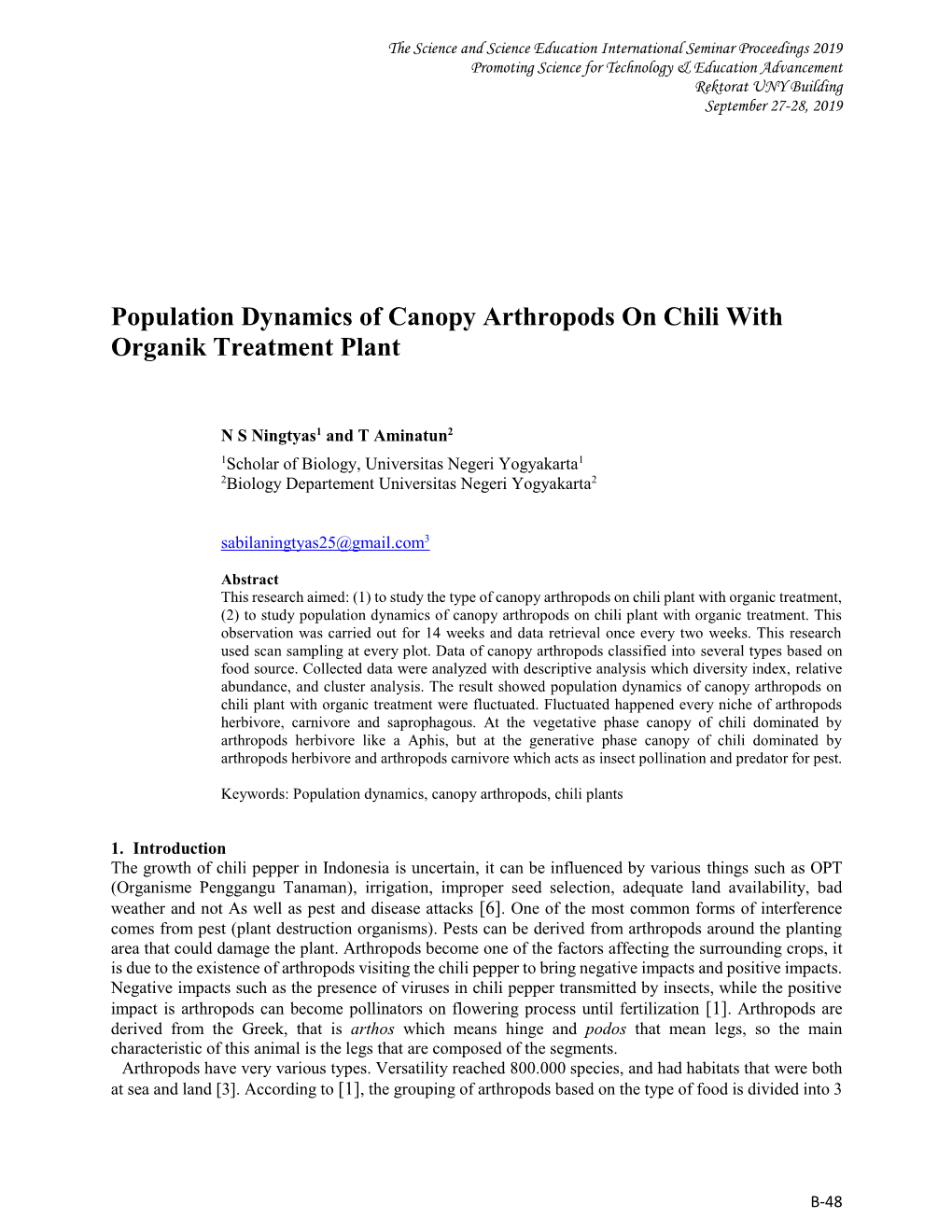 Population Dynamics of Canopy Arthropods on Chili with Organik Treatment Plant