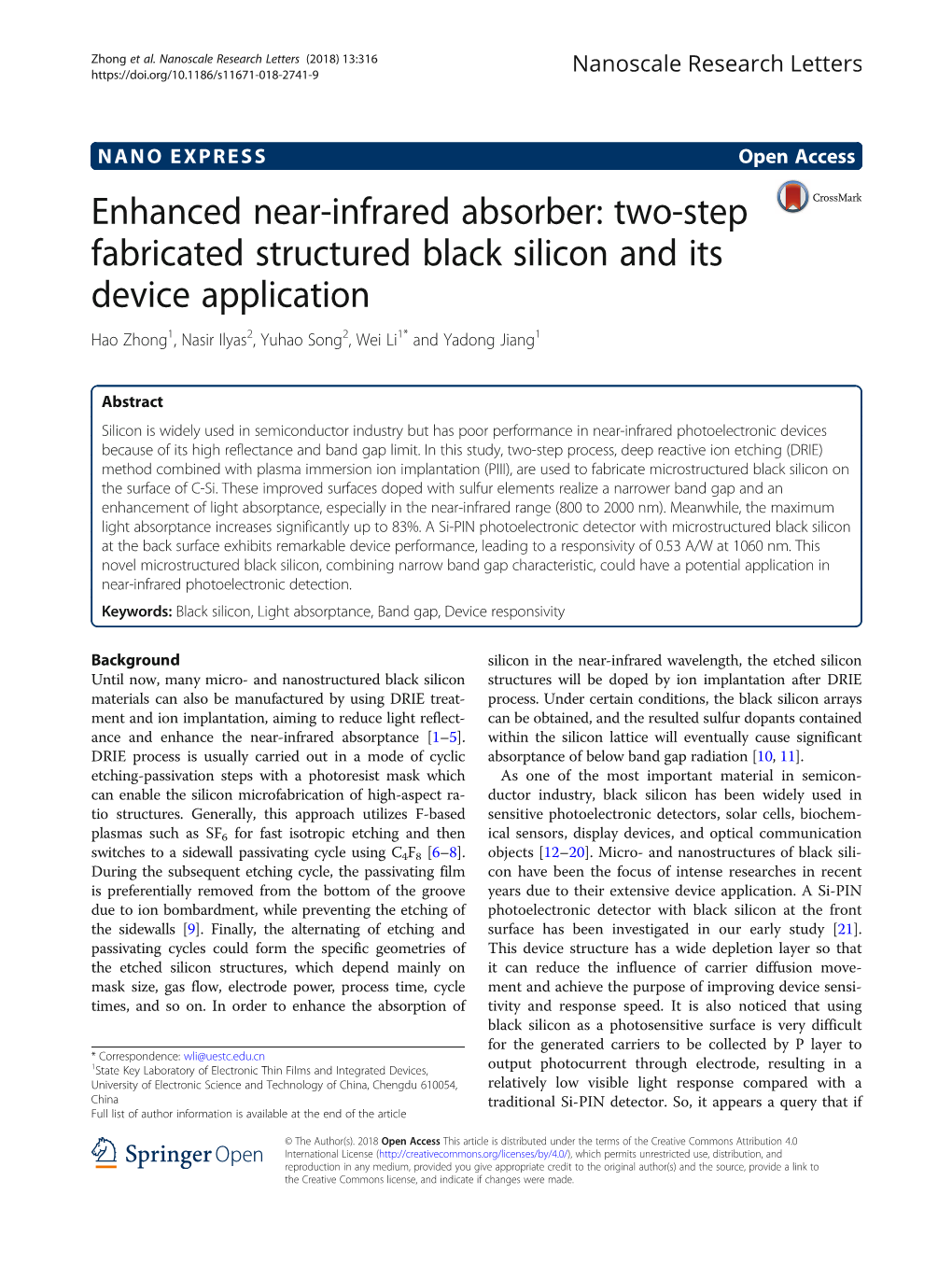 Enhanced Near-Infrared Absorber: Two-Step Fabricated Structured Black Silicon and Its Device Application