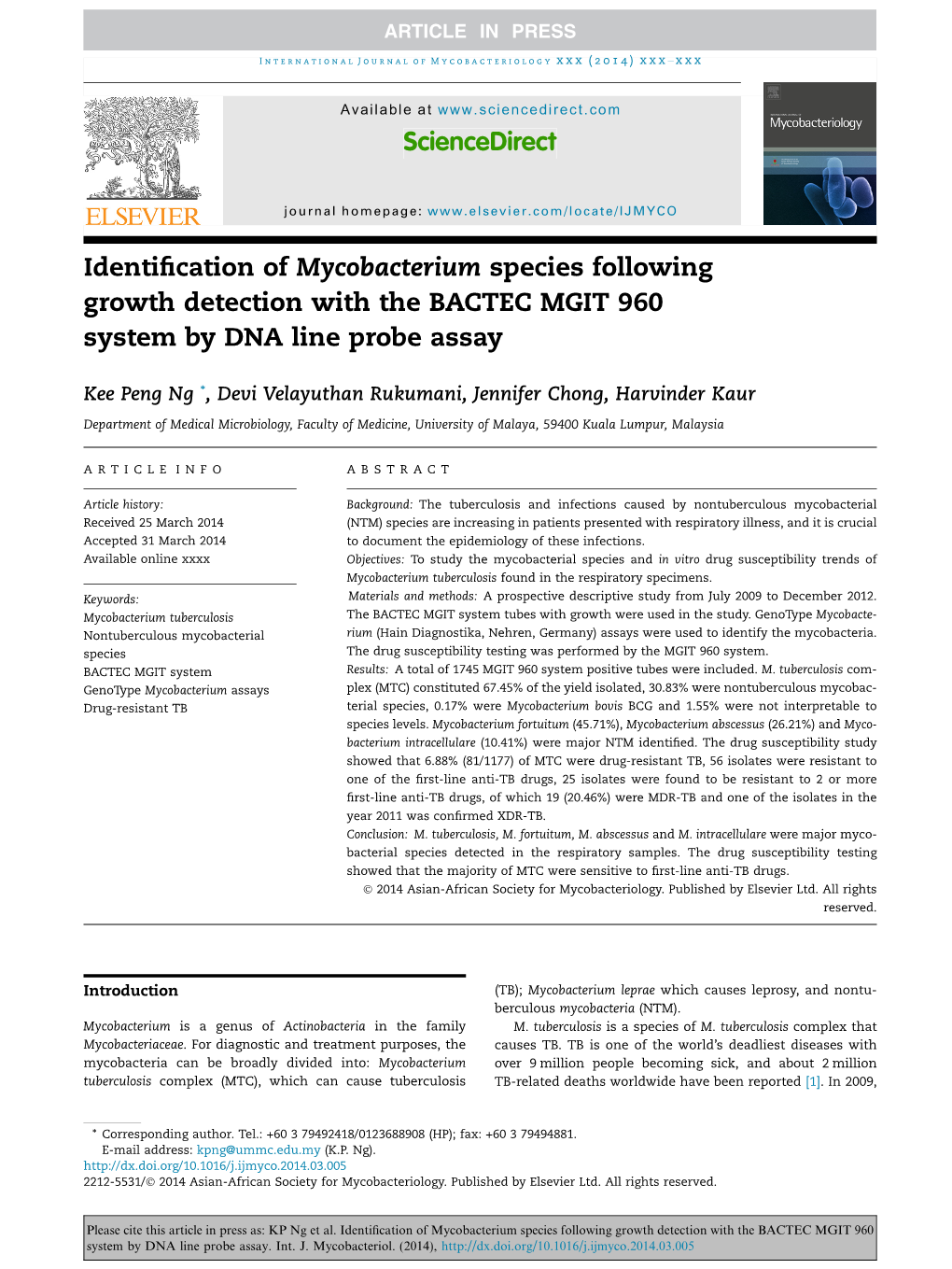 Identification of Mycobacterium Species Following Growth Detection