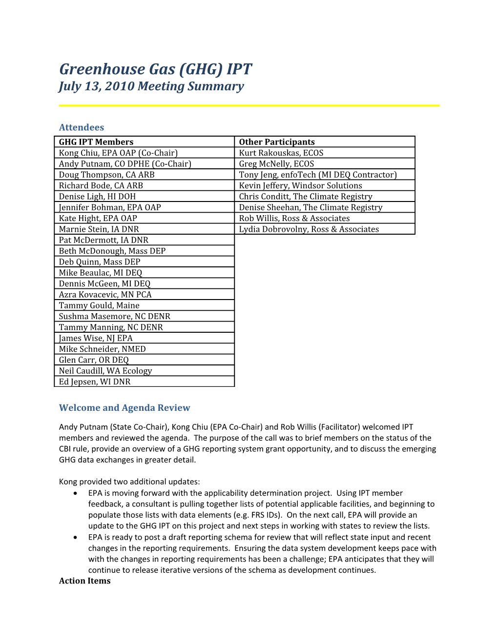 Greenhouse Gas (GHG) IPT