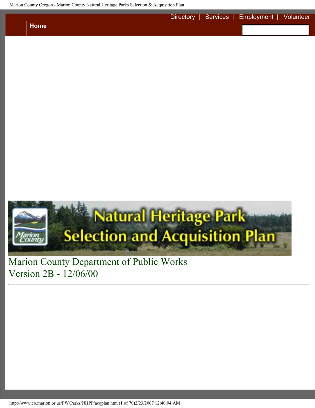 Marion County Oregon - Marion County Natural Heritage Parks Selection & Acquisition Plan