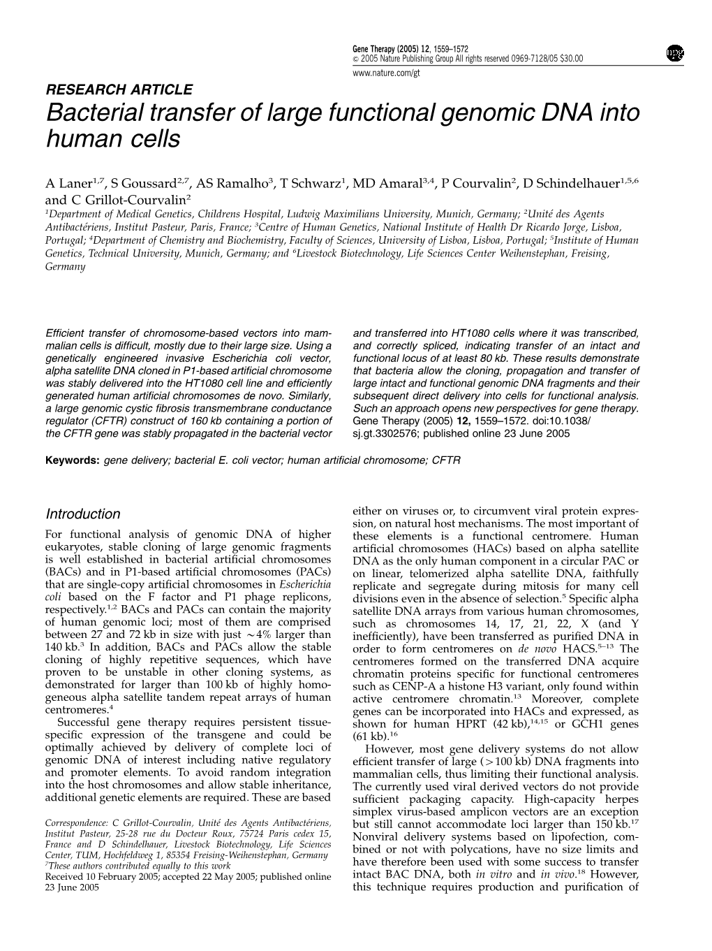 Bacterial Transfer of Large Functional Genomic DNA Into Human Cells