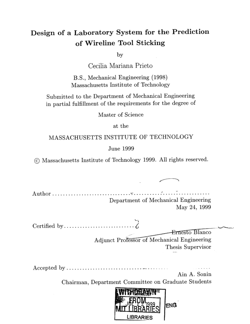 Design of a Laboratory System for the Prediction of Wireline Tool Sticking Cecilia Mariana Prieto