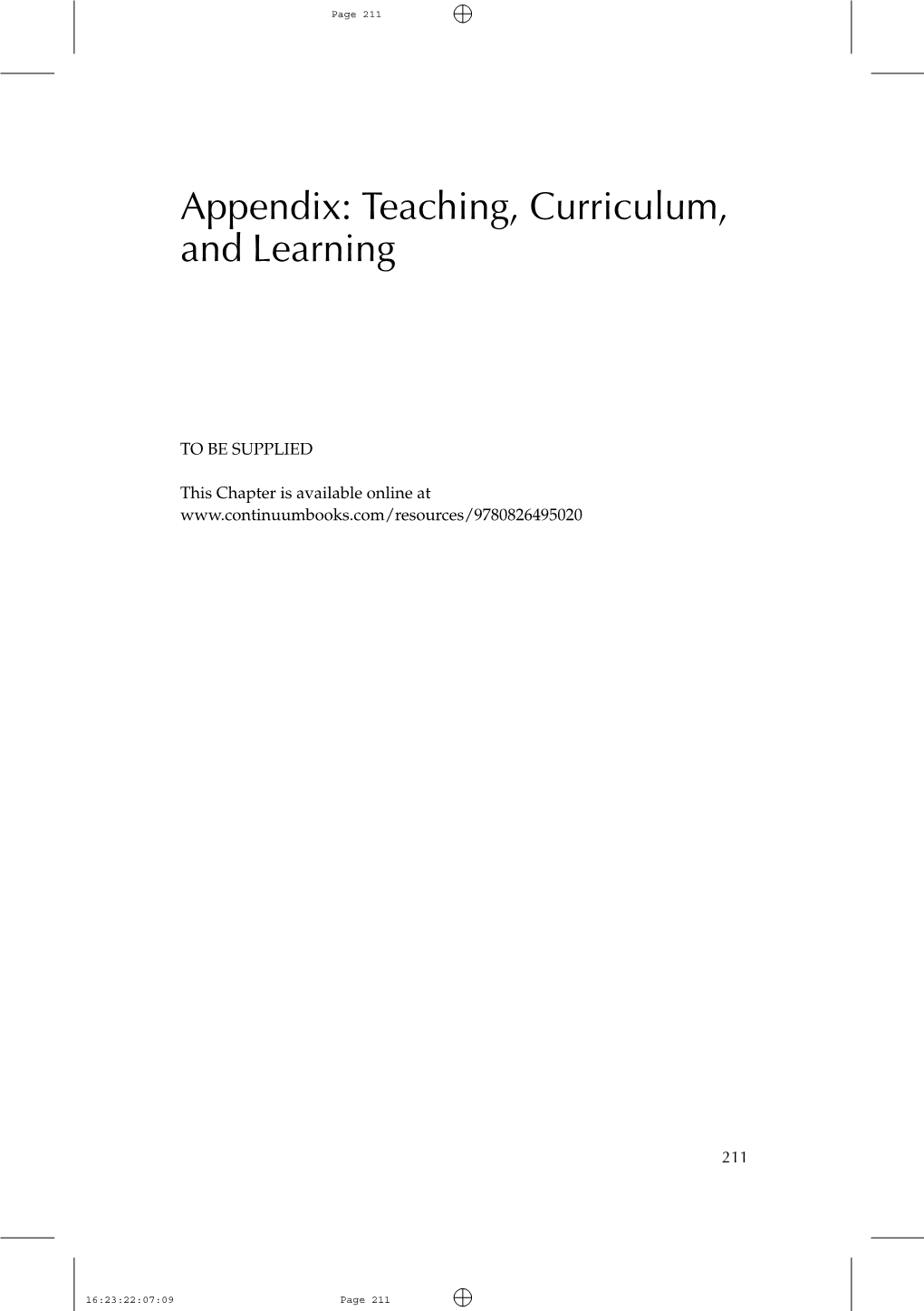 Appendix: Teaching Curriculum and Learning