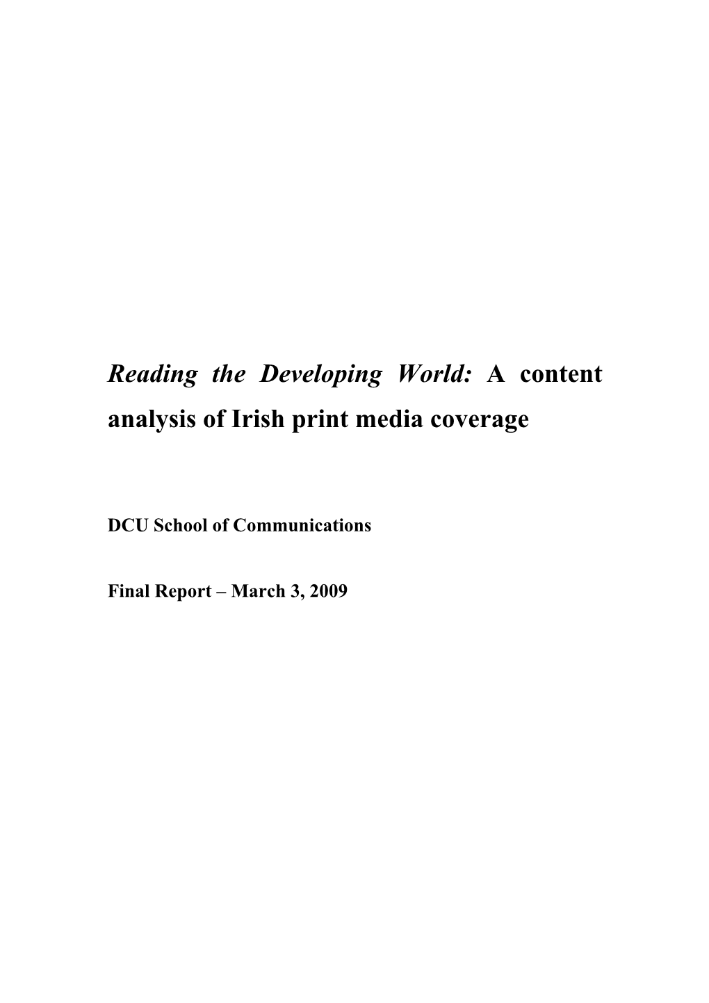 A Content Analysis of Irish Print Media Coverage