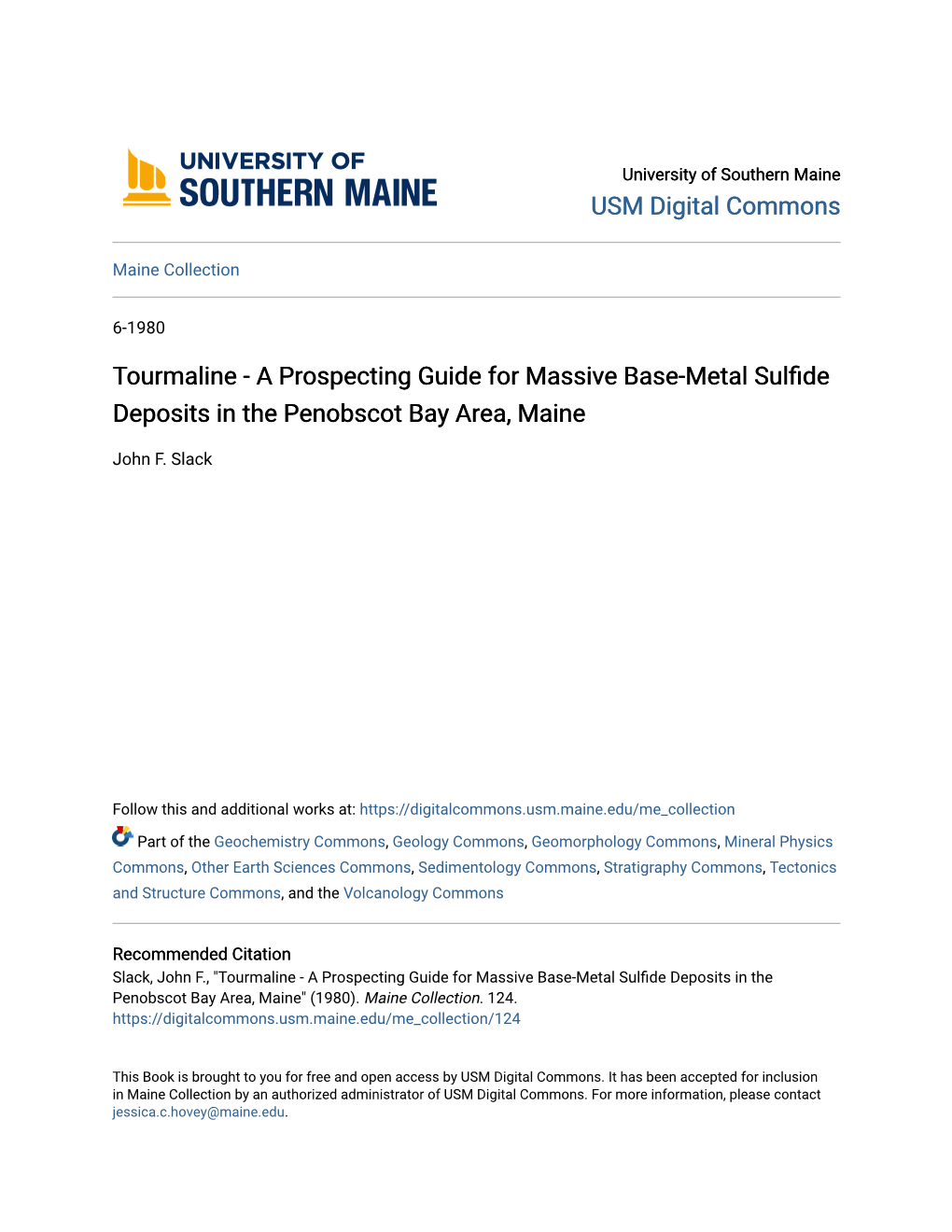 Tourmaline - a Prospecting Guide for Massive Base-Metal Sulfide Deposits in the Penobscot Bay Area, Maine