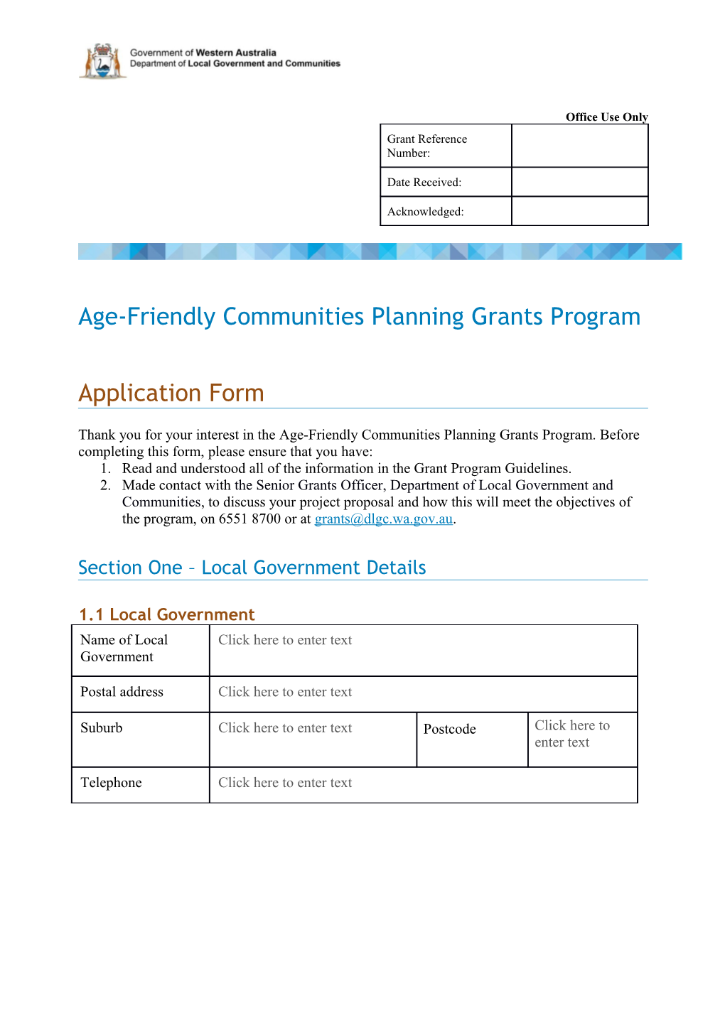 Age Friendly Communities Local Government Grants Program - Application Form