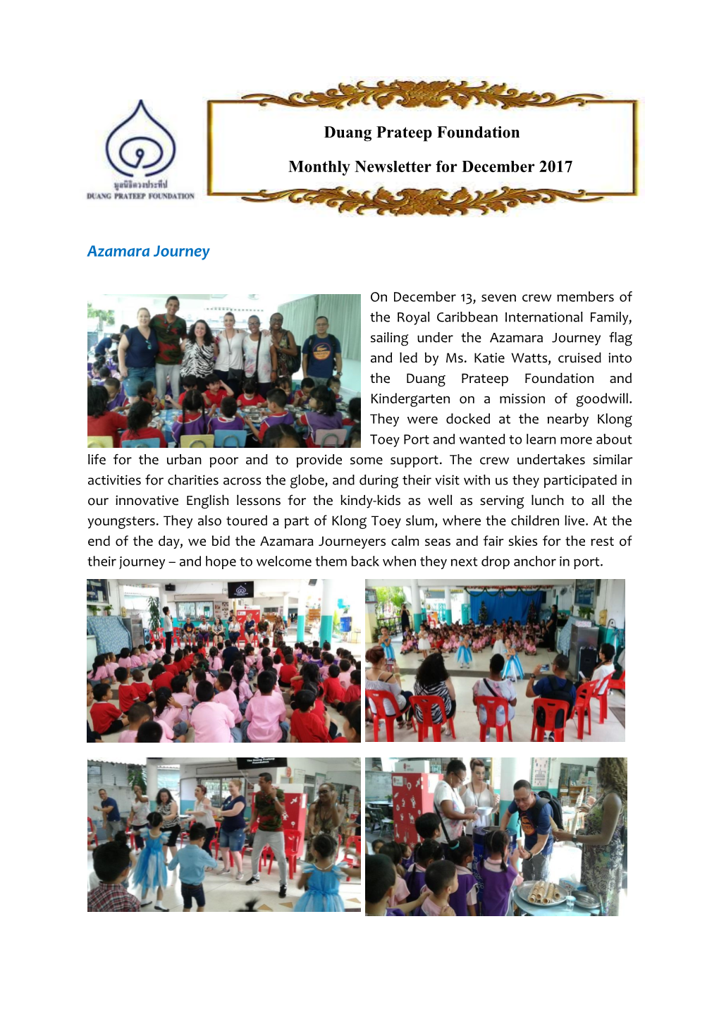 Duang Prateep Foundation Monthly Newsletter for December 2017