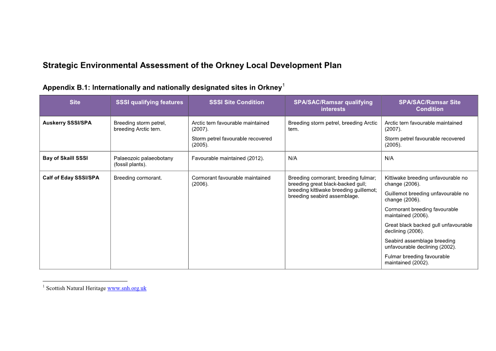 Internationally and Nationally Designated Sites in Orkney1