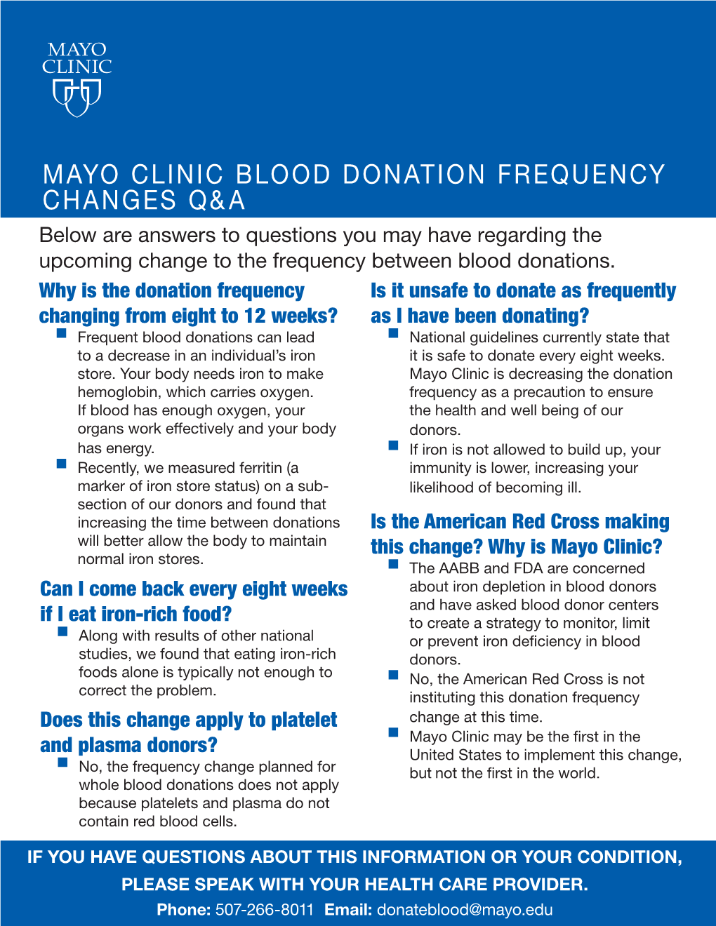 Mayo Clinic Blood Donation Frequency Changes Q&A