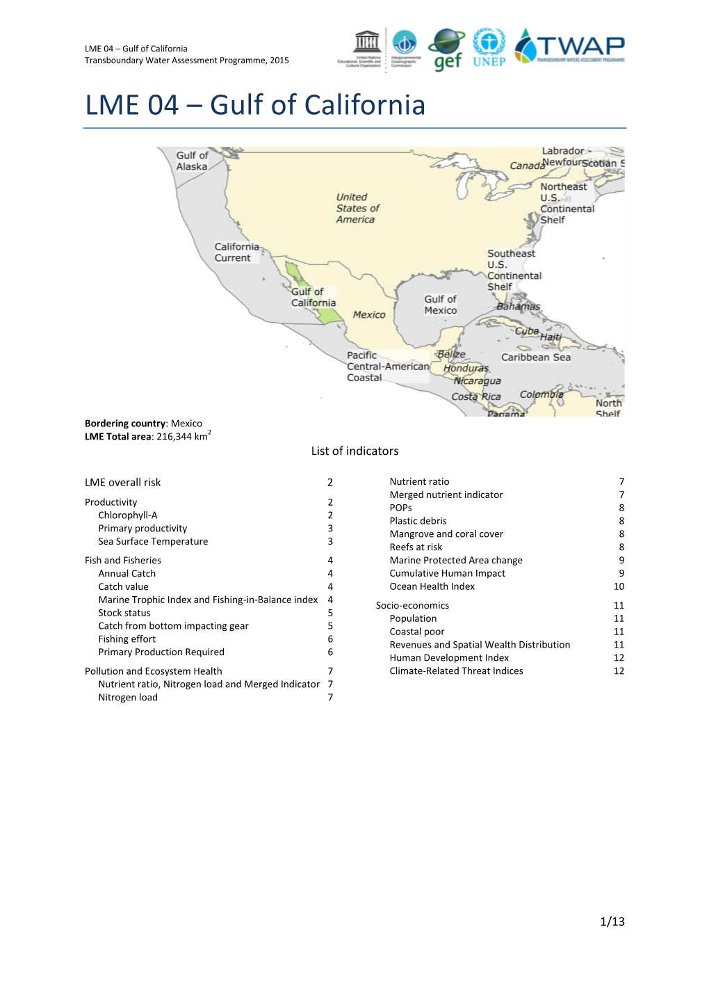 Gulf of California Transboundary Water Assessment Programme, 2015