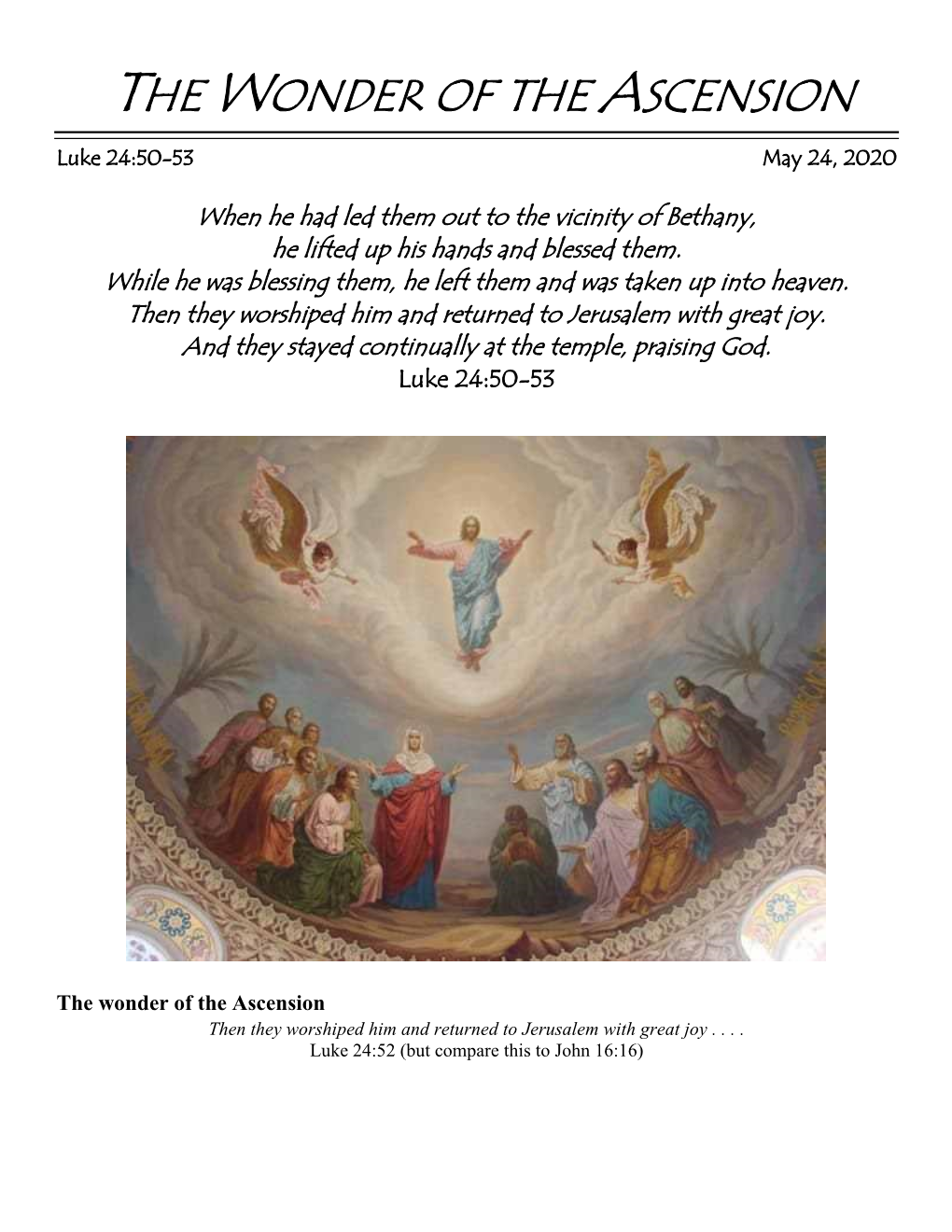 The Wonder of the Ascension Luke 24.50