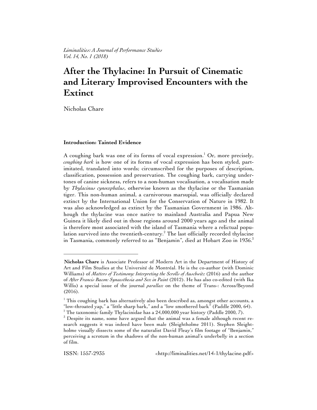 After the Thylacine: in Pursuit of Cinematic and Literary Improvised Encounters with the Extinct